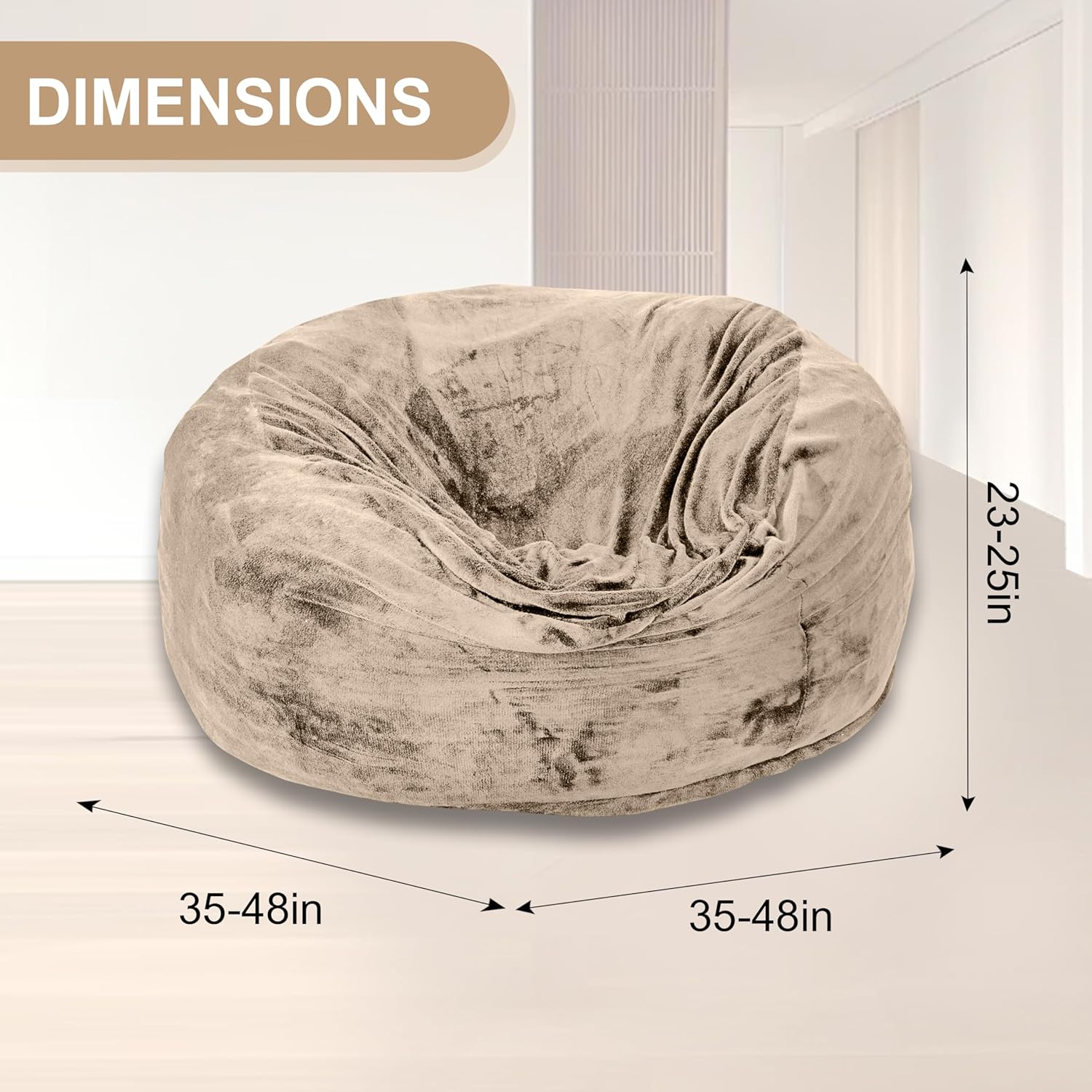 Bean Bag Chair for Adults, Floor Bean Bags Offers Ample Space for Adults,Memory Foam Giant Bean Bags,Lounger Versatile Design Suits Any Room,Movie Nights,Reading(Apricot,4FT) - Image 2