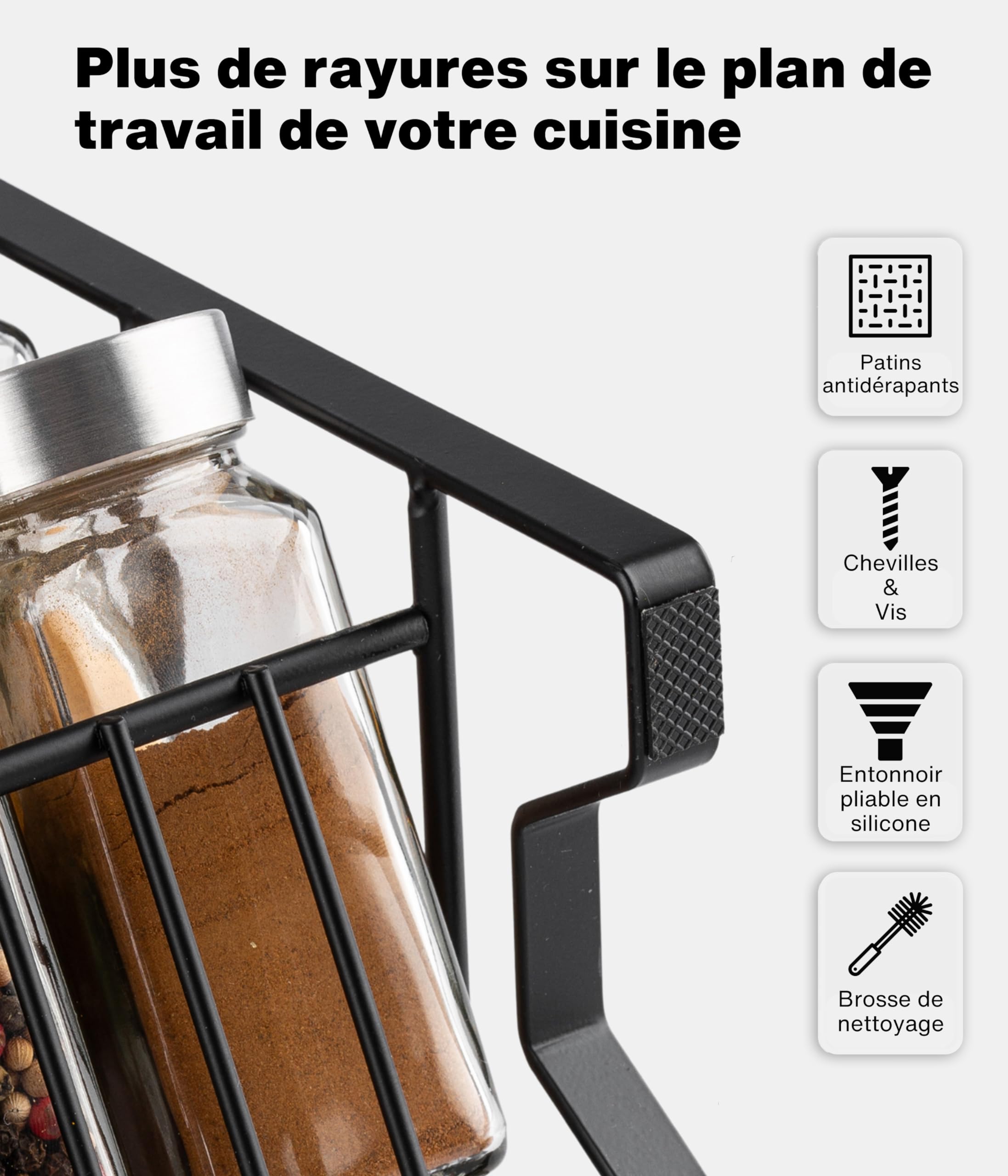Deco haus® Etagere avec Pot a Epices Lot de 24 Boite avec Étiquettes d'épices Françaises - Rangement Cuisine