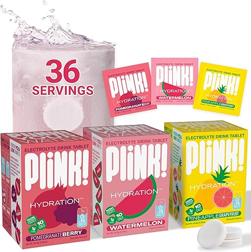 Plink! Tabletas de bebida con electrolitos efervescentes para hidratación diaria, tabletas de electrolitos de 36 unidades + sodio, potasio,