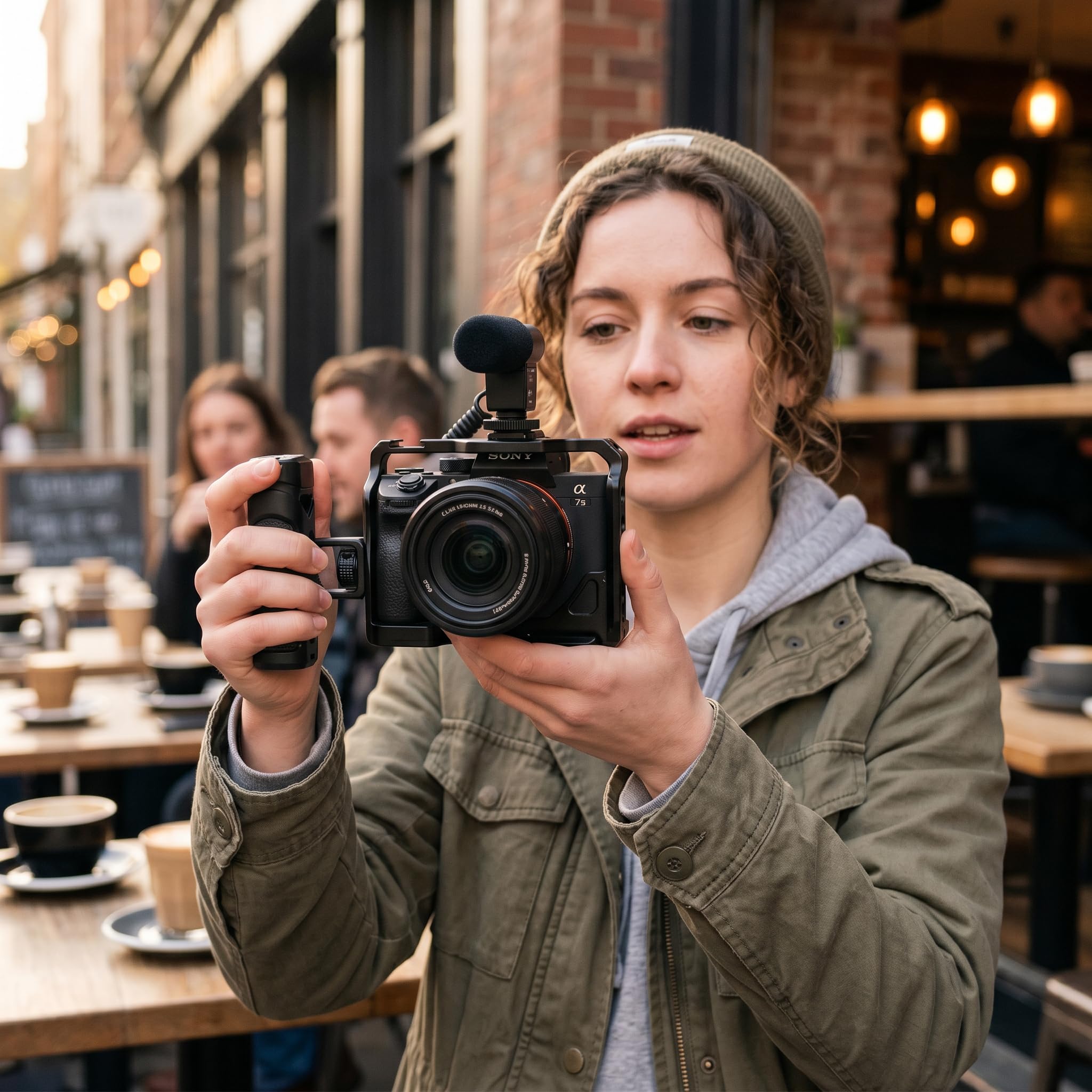 Zeadio Maniglia laterale regolabile per fotocamera con manopola da 1/4"-20 e supporto per slitta fredda per fotocamere DSLR mirrorless, supporto per telefono, per registrazione, treppiede Vlog, kit di