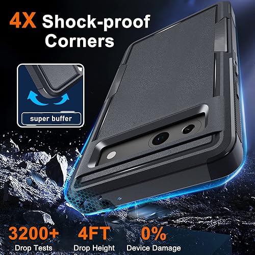 Miniatura 4 de Funda para Google Pixel 7A, cuerpo completo, resistente, a prueba de golpes, con correa de cordón, protector de pantalla de vidrio templado y