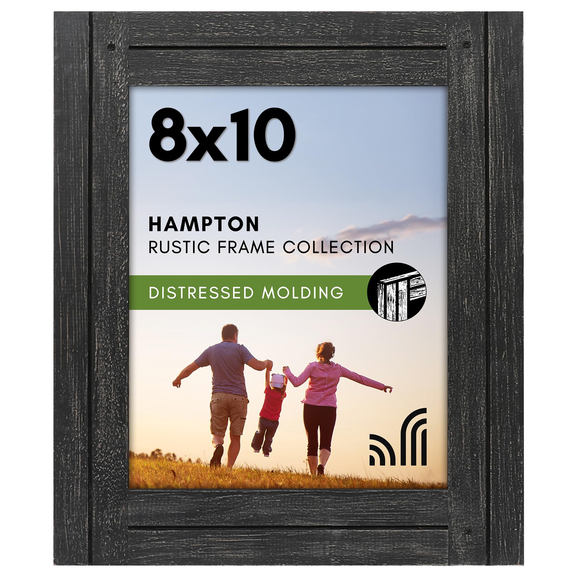 Americanflat 8x10 Rustik Resim Çerçevesi Kömür Siyahı Dokulu Ahşap ve Cilalı Camlı - Duvar ve Masa Üstü için Yatay ve Dikey Formatlar
