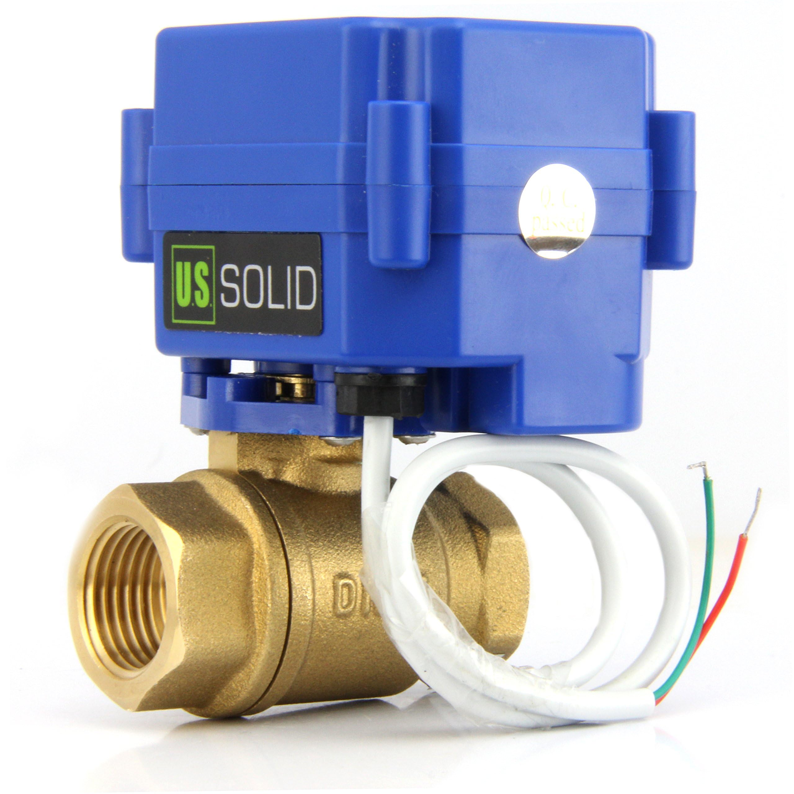 U.S. Solid Válvula de bola motorizada, válvula de bola de latón de 1,27 cm con puerto completo, 9-24 V CA/CC y configuración de retorno automático de 2 cables (paquete de 12)