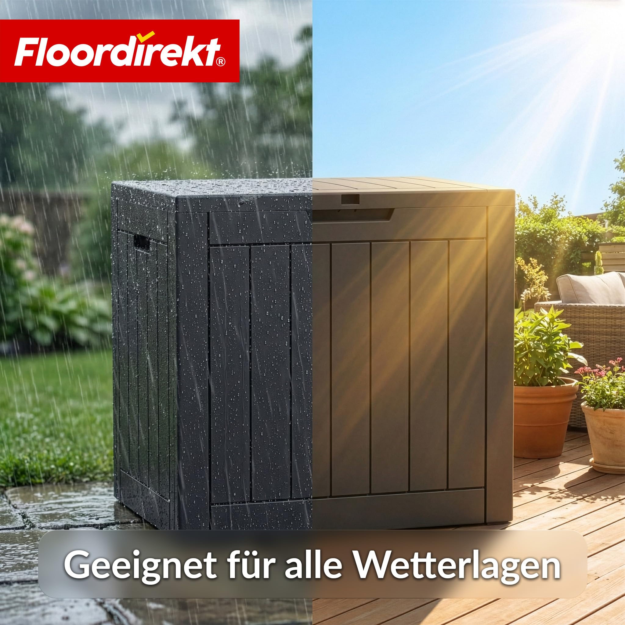 Floordirekt Aufbewahrungsbox - Anthrazit- Wetterfeste Auflagenbox für Terrasse & Balkon - 118L - Gartenbox - 56 x 43 x 53 cm (118 L)