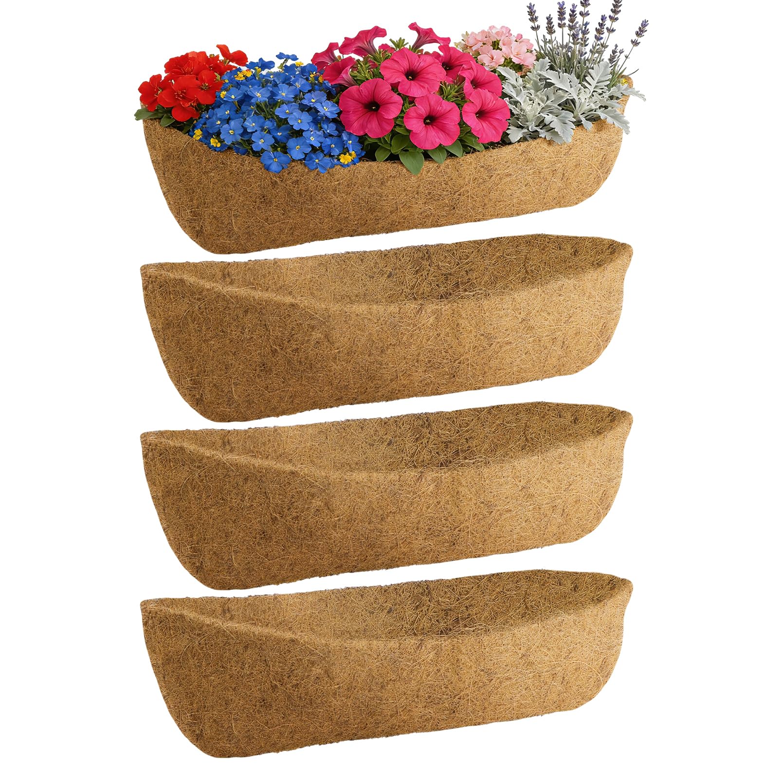36in Arched Coco Liners for Window Planter Box - 4 Pack 100% Natural Coconut Coir Fiber Liner Replacement for Deck Flower Box, Garden Railing Fence Trough, Wall Planter Basket