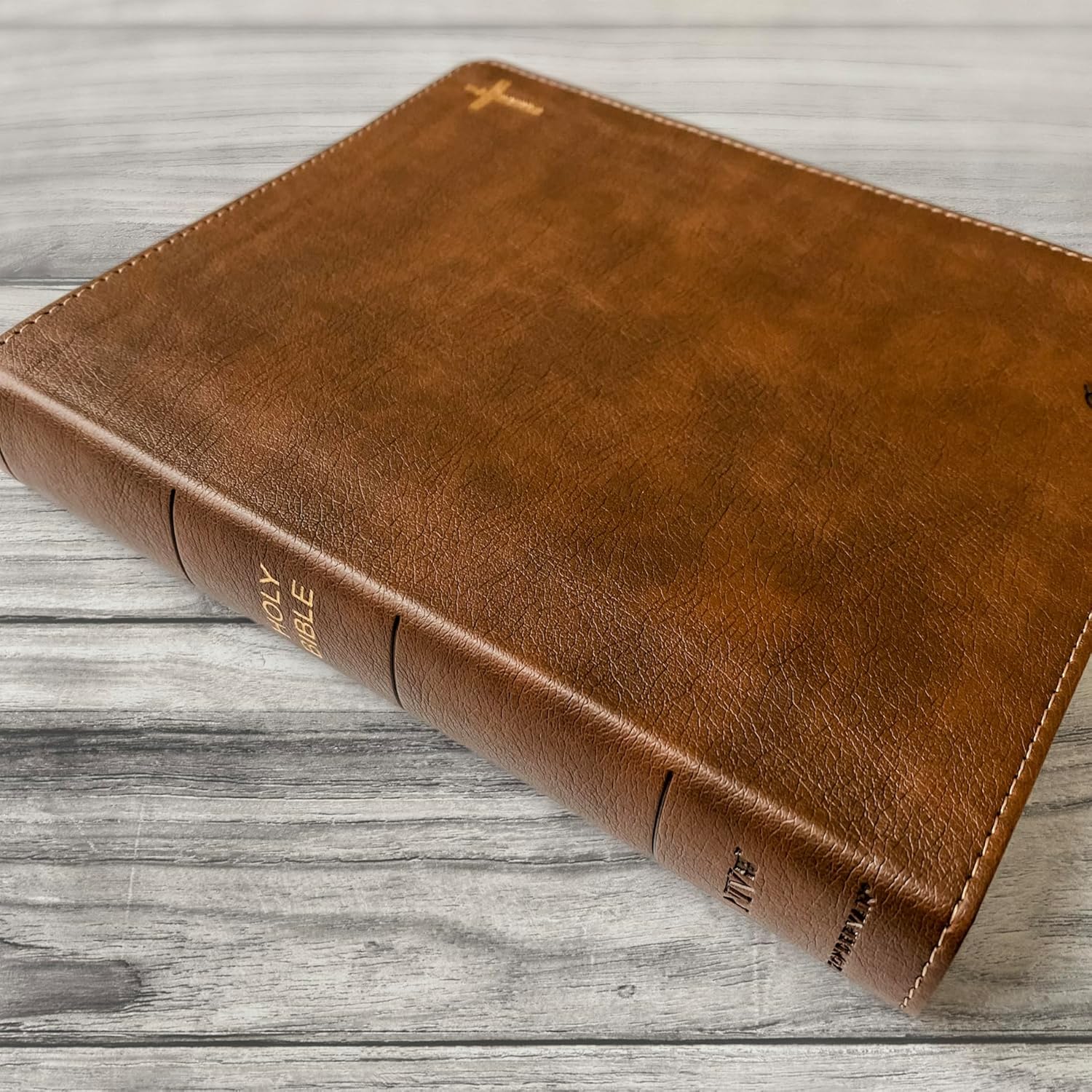 Personalized NIV Journaling Bible | Brown With Gold Cross | Custom Hand Lettered Engraved Name | New International Version | 9780310455271