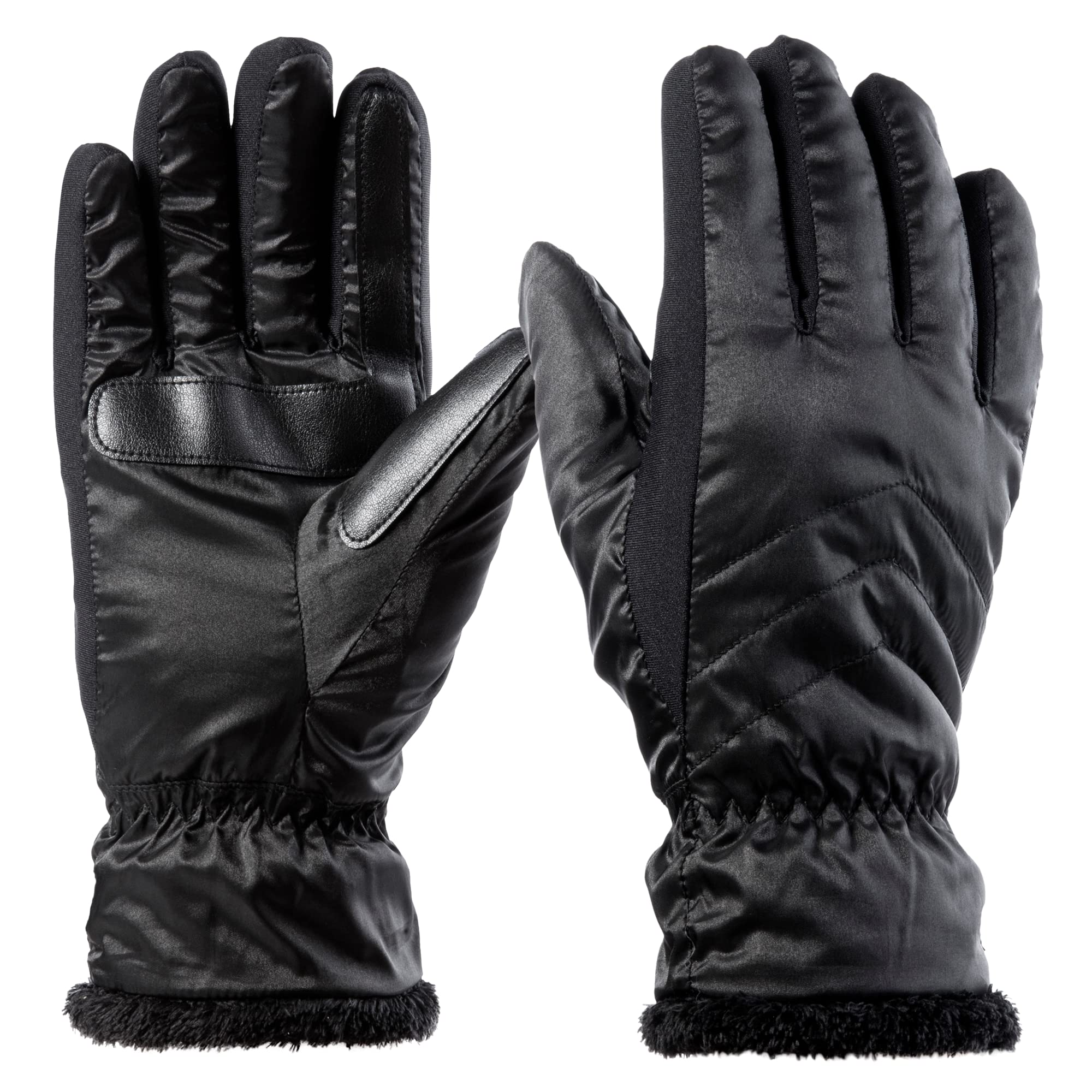 Isotoner Women's Recycled Sleekheat Stretch Chevron Quilted Smartdri Cold Weather Glove, Touchscreen Capable, Black, L/X-L