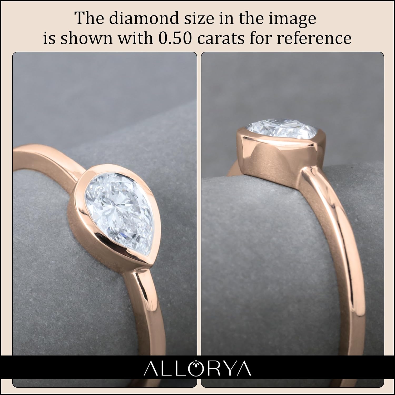 Pear Lab Grown White Diamond Solitaire Sideways Bezel Set Engagement Ring for Her in 14K Solid Gold