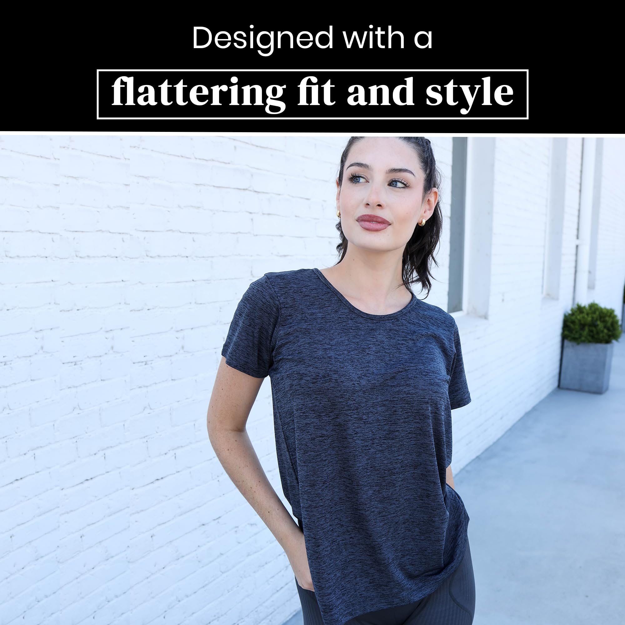 Damen-T-Shirt, Dry-Fit, feuchtigkeitsableitend, Rundhalsausschnitt, Sportbekleidung, Laufen, Yoga, Workout, Fitnessstudio, 5 Stück