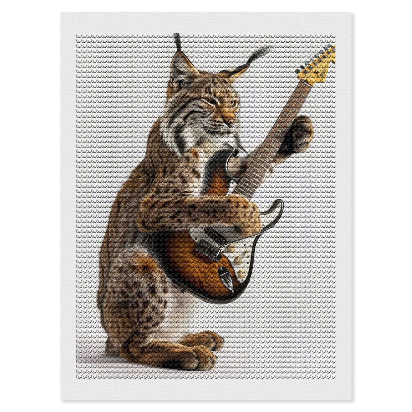 Junmoney Lynx Guitar Diamond Art Canvas 12"x16", for Adults, Pleasing Wall Art Project, Modern Decor, Gift Idea, Nice Detail and Sparkle