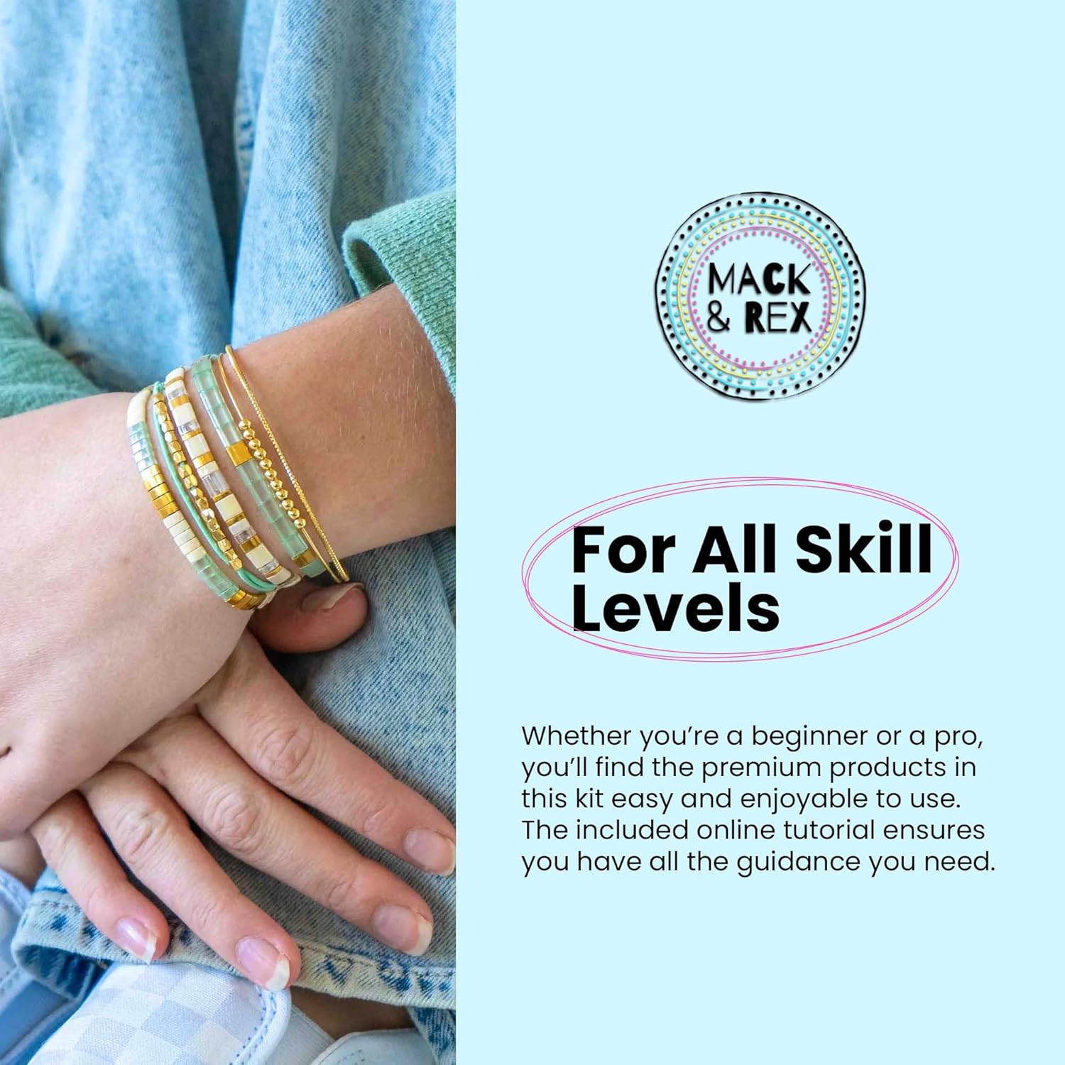 Mack and Rex Trio Bracelet Kits - Carolina Beaches - Makes 3 Bracelets! - Includes Tila Beads, Needles, Crystal Elastic, Crimp Beads, Knot Covers, Extra Supplies - Gift for Birthdays & Holidays