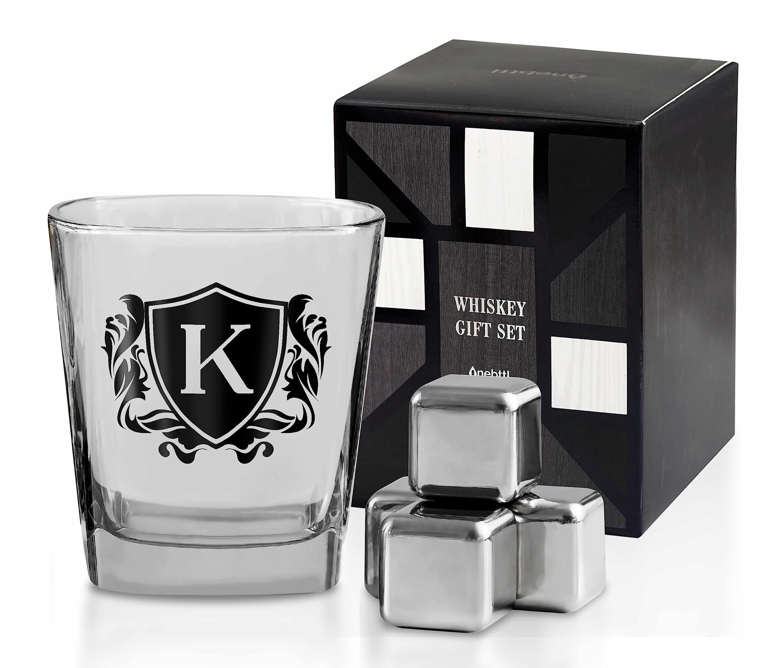 Photo 1 of ***DAMAGED - SEE NOTES/PICTURES***Whisky Gifts for Men, Personalized Initial Whiskey Glass with Whiskey Stones for Dad, Boyfriend, Best Friends, Coworkers, Husband, Brother, Uncle and Boss on Father's Day, Boss Day and Birthday - K