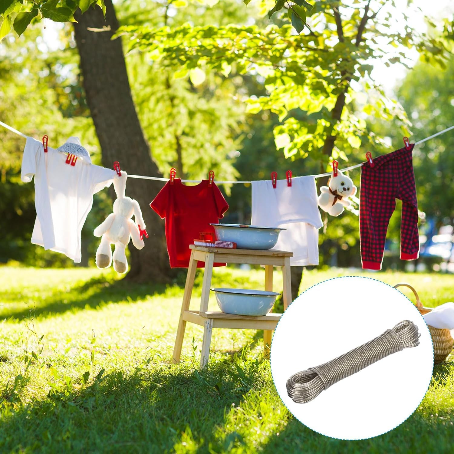 Farnirvana Corde à Linge De 30m Avec Noyau En Acier, Corde à Linge, Fil Etendoir Linge Exterieur, Idéale Pour L'Extérieur, Jardin, Camping Et Utilisation En Voyage