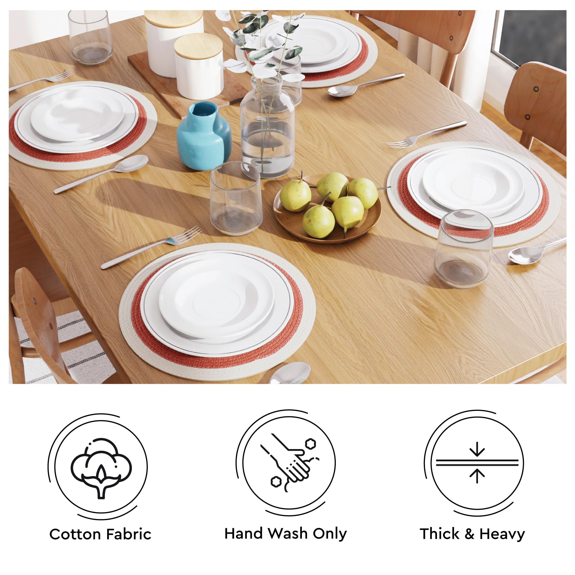 Encasa XO Dining Placemats Set of 4, Coral & Off White, 32 cm (Pack of 4) - Image 4