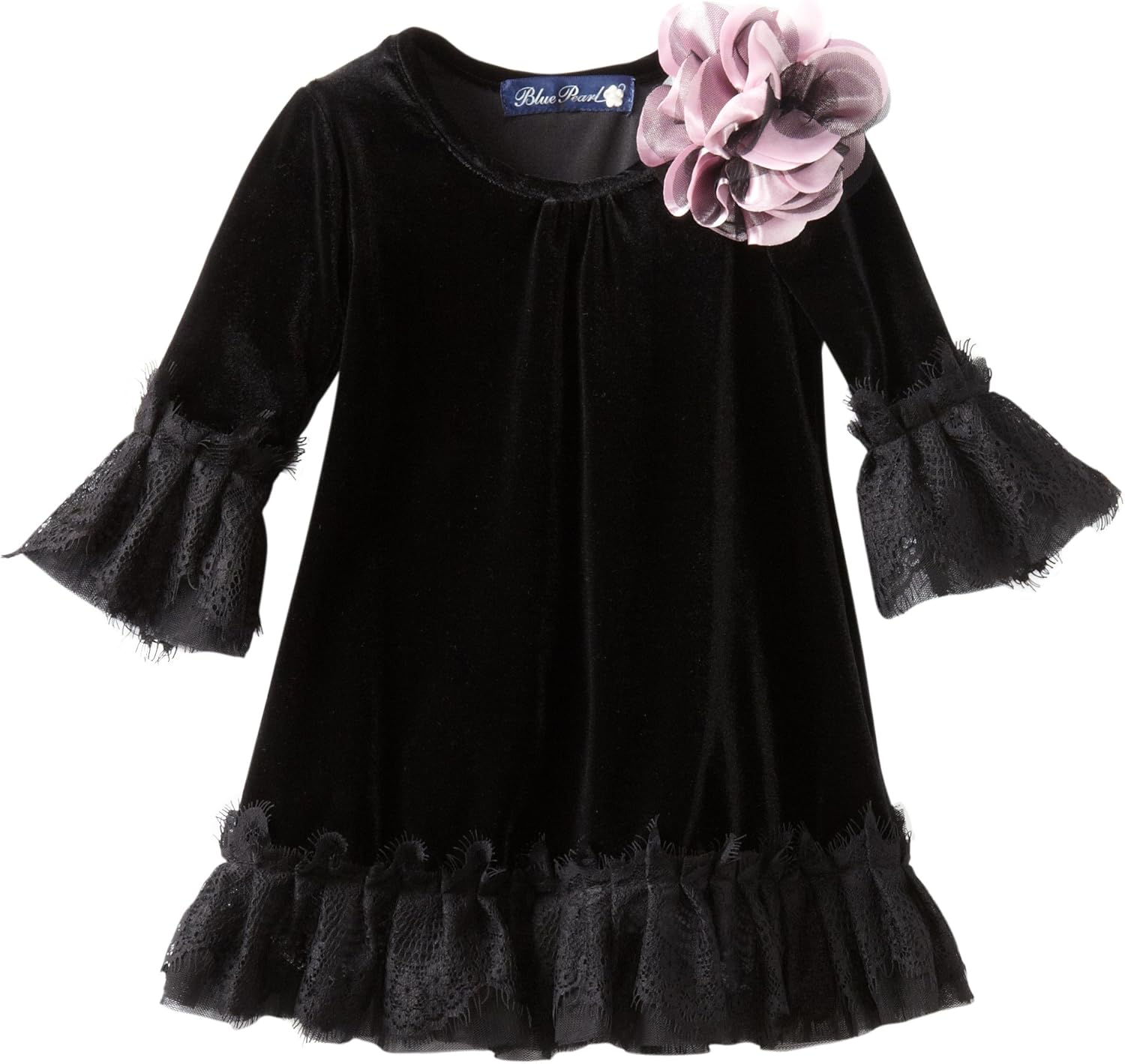 Blue Pearl Little Girls' Shimmer Velour Dress, Black, 6