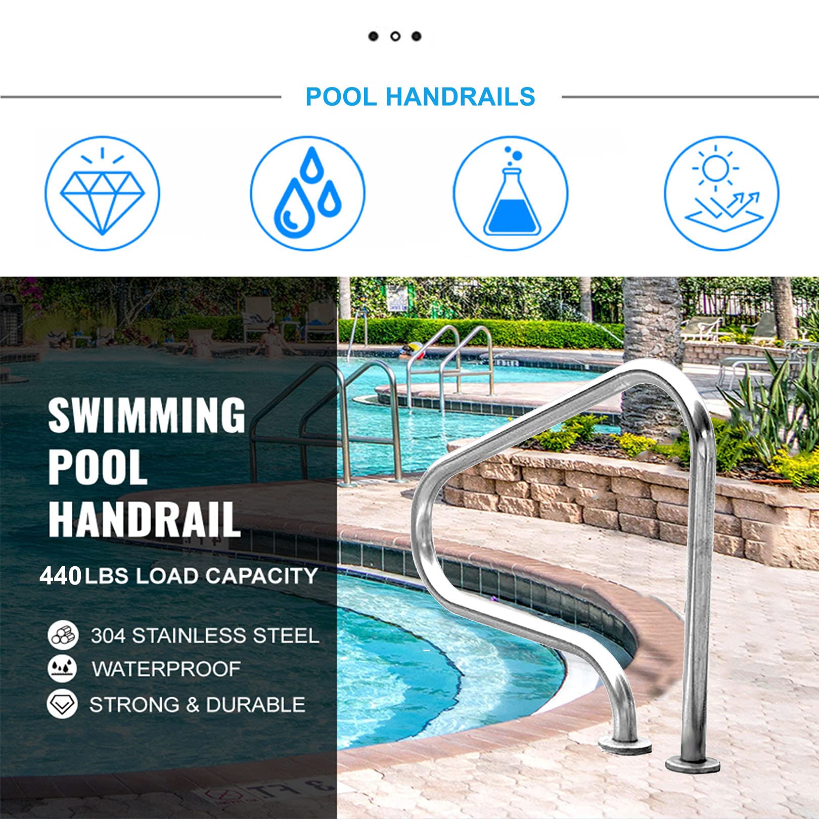Pasamanos para Piscina, Pasamanos de Seguridad para Piscinas, Pasamanos para Piscina Privada Y Estanque Público