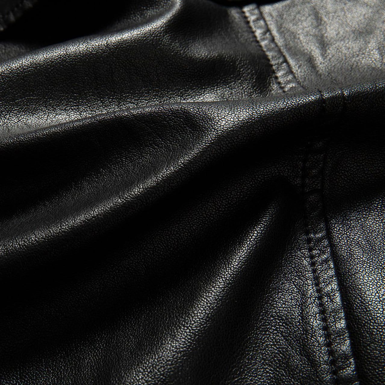 Giacca in Vera Pelle da Uomo, Cappotto Autunnale e Invernale con Risvolto da Lavoro, Giacca Antivento, Giacca Antivento di Media Lunghezza, Cappotto Caldo Autunnale e Invernale,Black-M