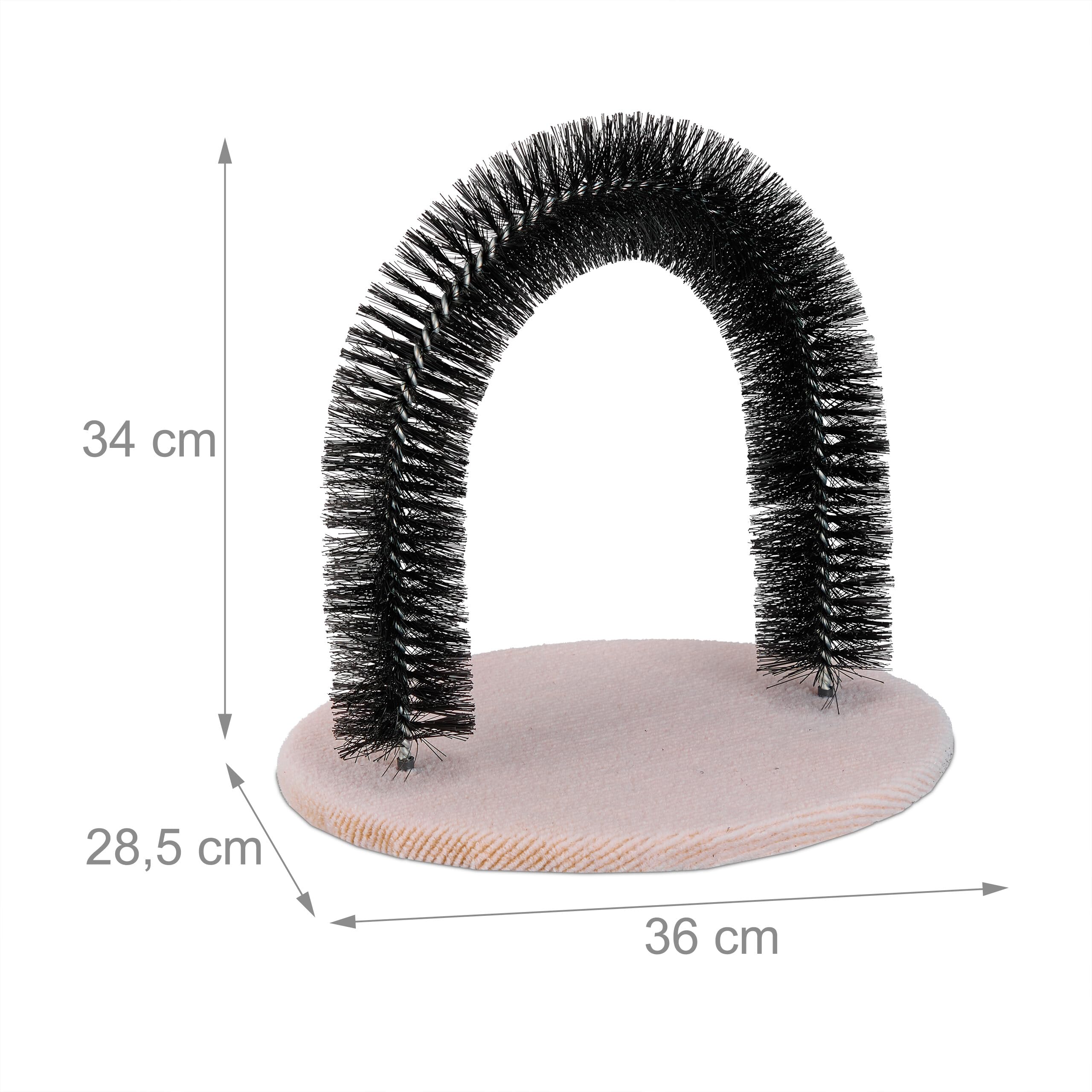 Relaxdays Arco Massaggiatore per Gatti, con Erba Gatta, Spazzola Massaggiante, Cura del Pelo, Cat Scratcher Setole, Nero