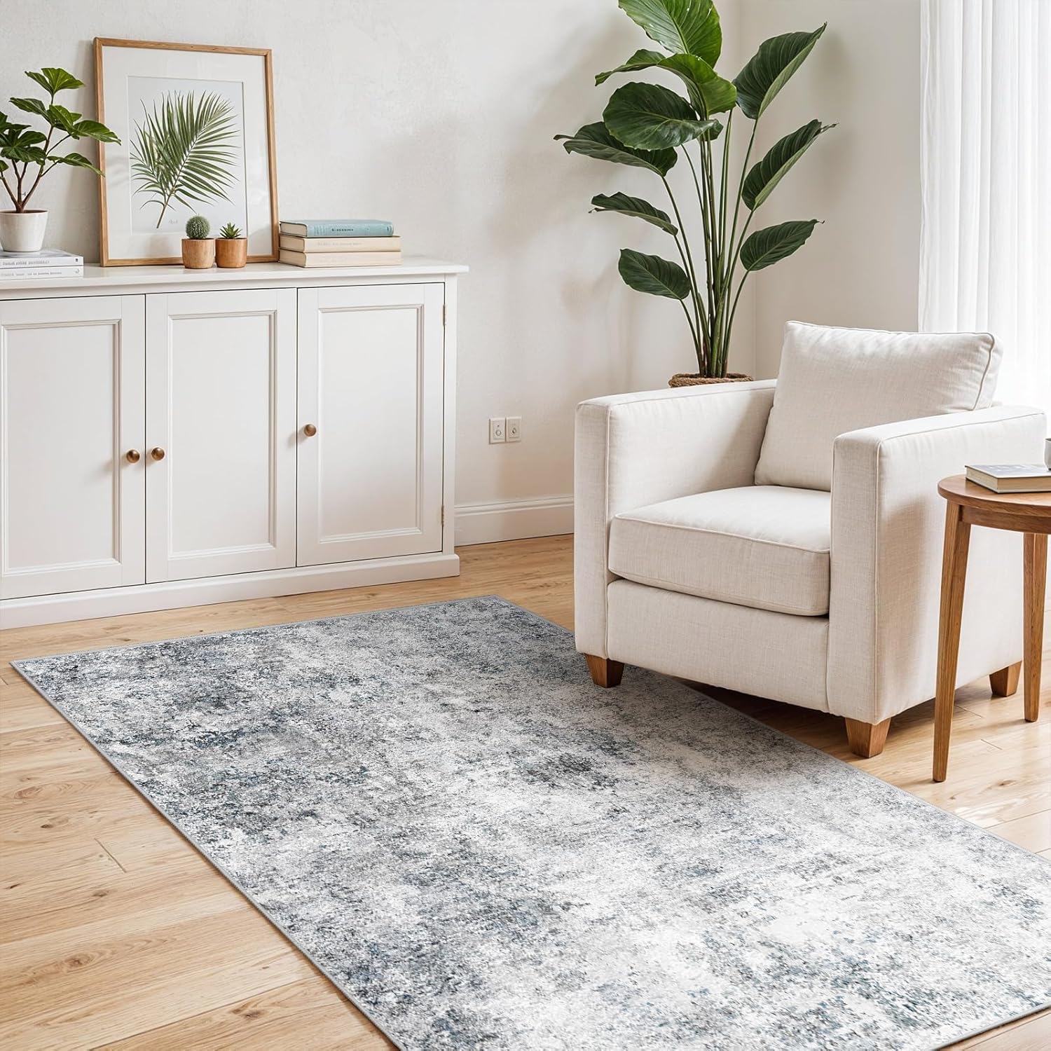 3x6 Washable Kitchen Runner Rug – Abstract Non-Slip Mat with Rubber Backing Indoor Modern Runner Rugs Low-Pile Soft Carpet for Hallway, Bedroom, Entryway, Hardwood (Blue Gray, 3x6)