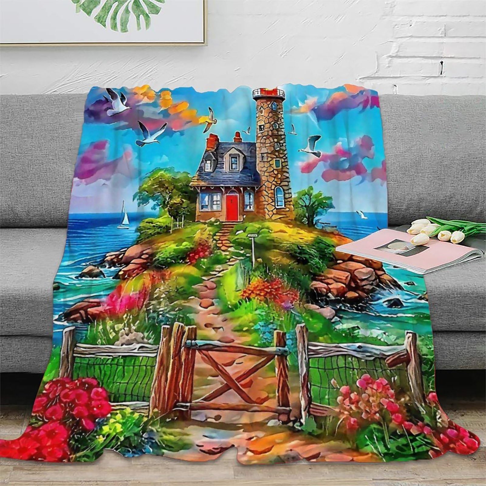 Couverture lit microfibre chaude 180x200cm plaid imprimé phare 3D