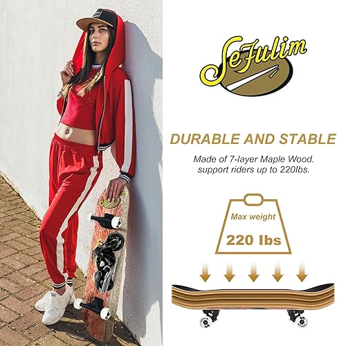 Miniatura 6 de Sefulim La patineta es adecuada para principiantes, adultos, adolescentes, niños y niños, patineta completa profesional de 31 pulgadas, patineta