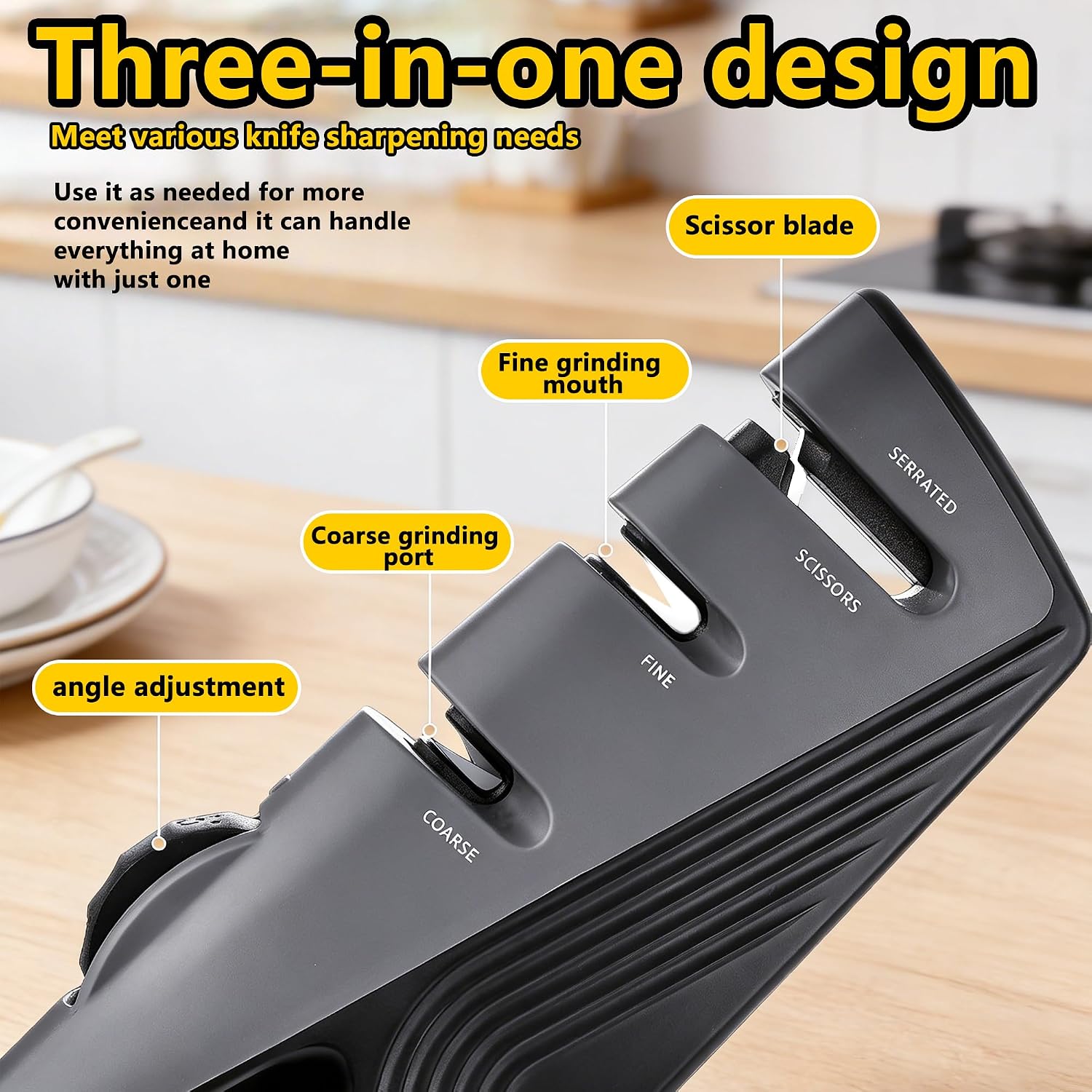 Knife Sharpener, 5 Adjustable Angle, 3 in 1 Professional Chef's Kitchen Knife Accessories, Kitchen Blade & Scissors Sharpening Tool, Versatile Manual Knife Sharpener, Easy to Use, for Kitchen Knife