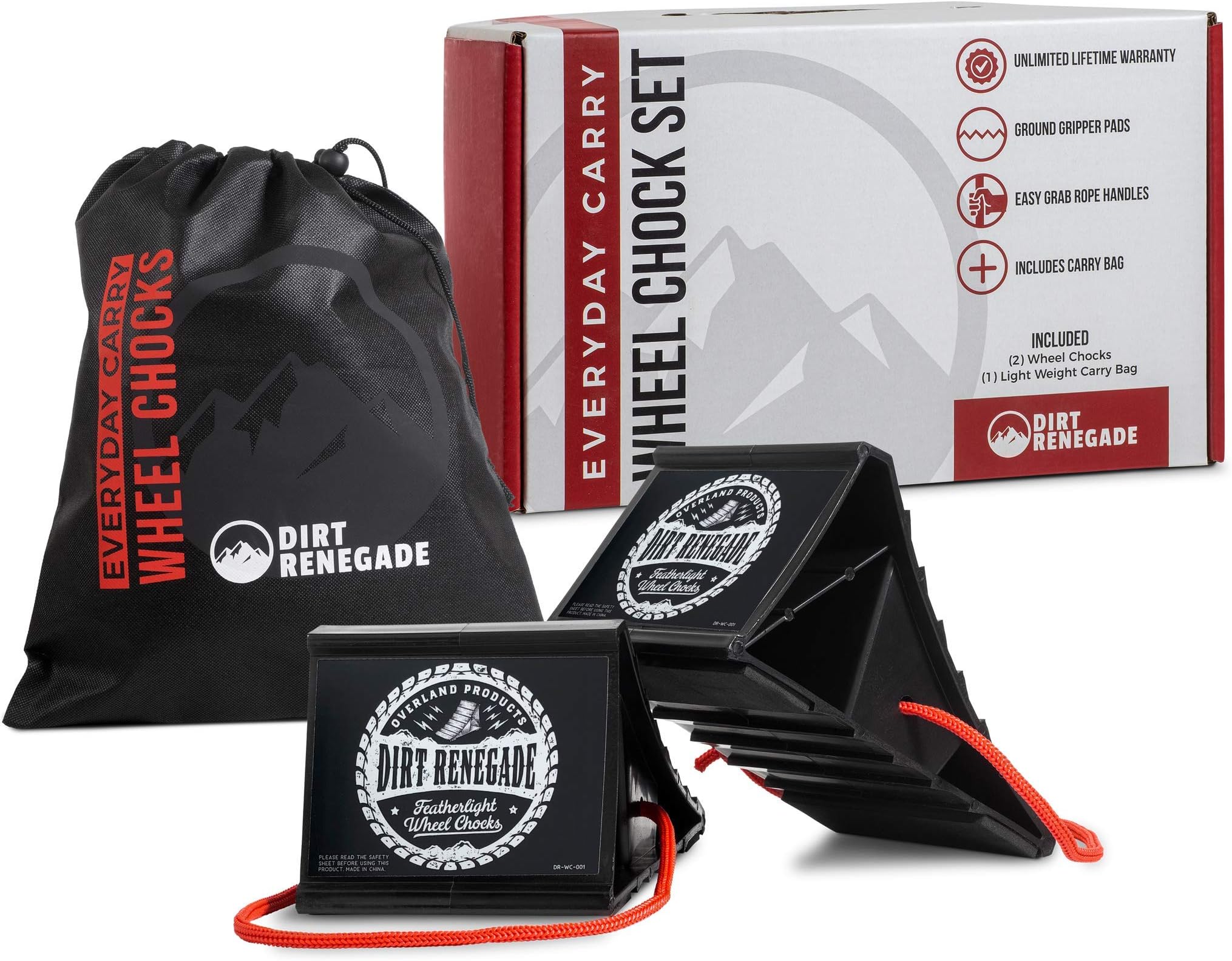 Heavy Duty Wheel Chocks Set With Lightweight Carry Bag, Grip Bottom & Rope Handle - Best for Travel Trailers, RV, Cars, Trucks, Campers, ATV, Garage Parking - Warranty