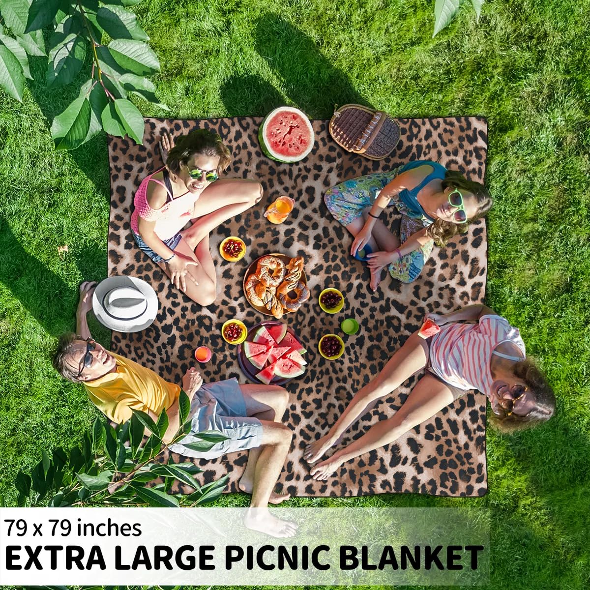 Picknickdecke mit Leopardenmuster, wasserdicht, sanddicht, faltbar, Stranddecke, 200,7 x 200,7 cm, extra groß, tragbar, waschbar, Outdoor-Matte für Camping, Park, Gras, Wandern, Reisen