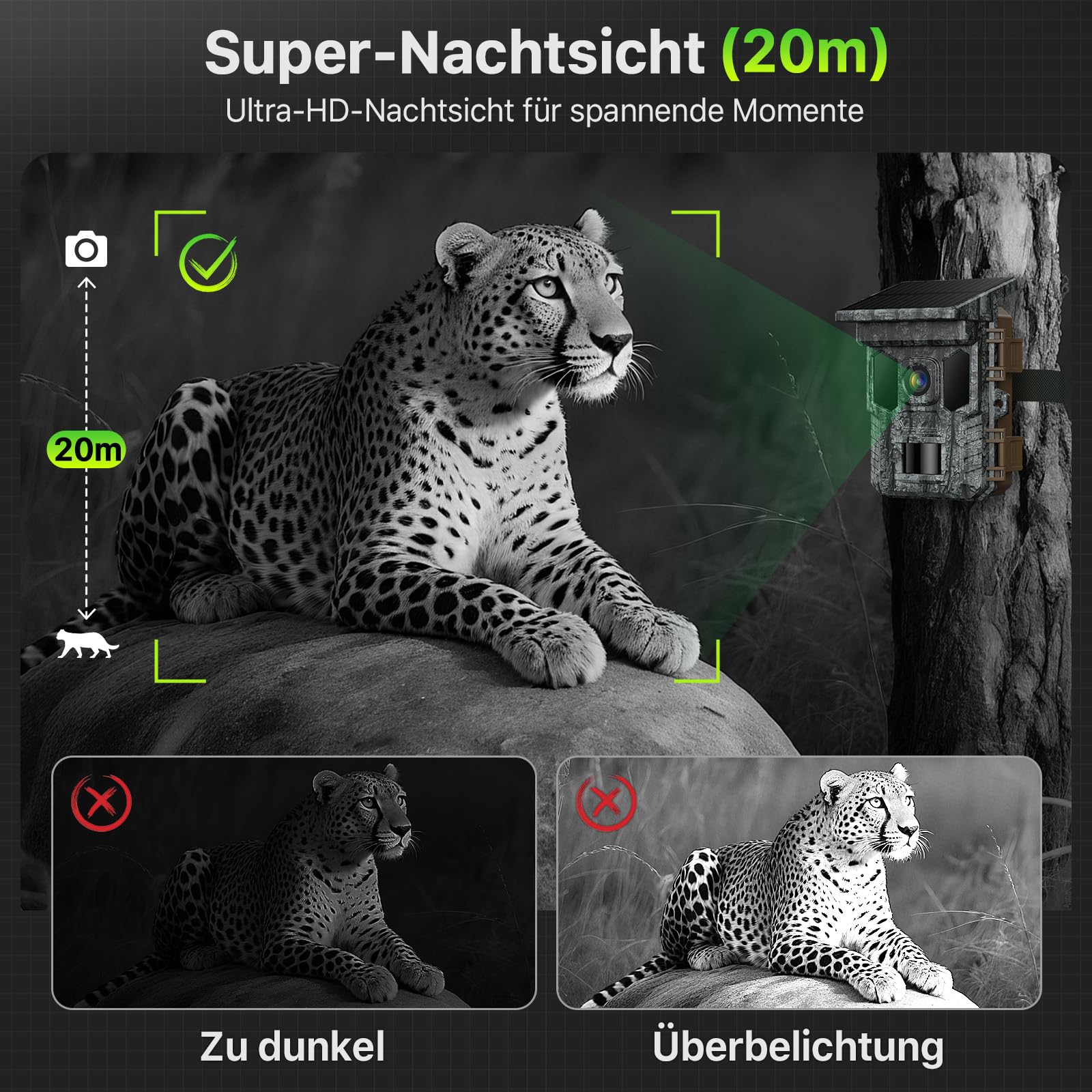 Wildkamera 4K 64MP WLAN mit Handyübertragung App – Wildtierkamera mit Nachtsicht, Bewegungsmelder, 0,2s Auslösung, Outdoor Überwachungskamera für Garten, Hof & Außenbereich, IP66 Winterfest