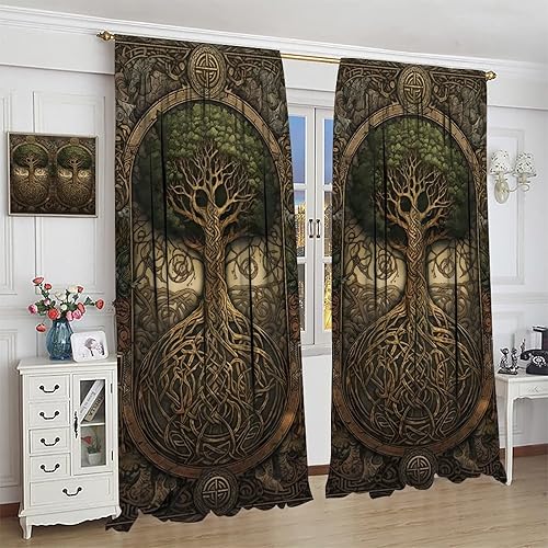 Miniatura 4 de Cortinas vikingas para dormitorio, sala de estar, diseño de mitología nórdica, decoración de ventana, 21 pulgadas de ancho x 45 pulgadas de largo x