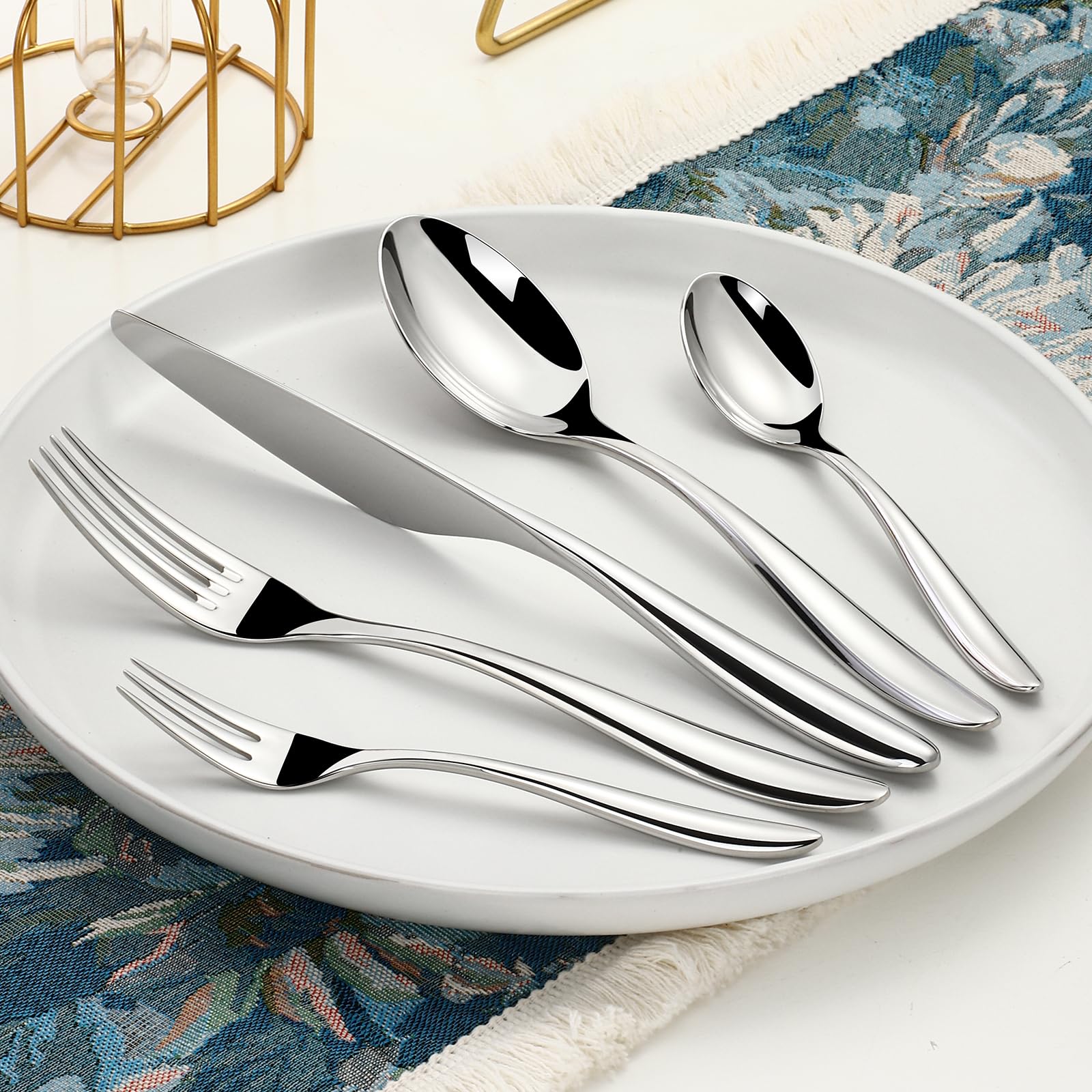 20-piece Forged Silverware Set for 4, Prendcyx 18-10 Heavy Duty Exquisite Flatware Set Cutlery Set, Exquisite Fork Spoon Knife Set for Wedding Banquet Hotel Use, Dishwasher Safe