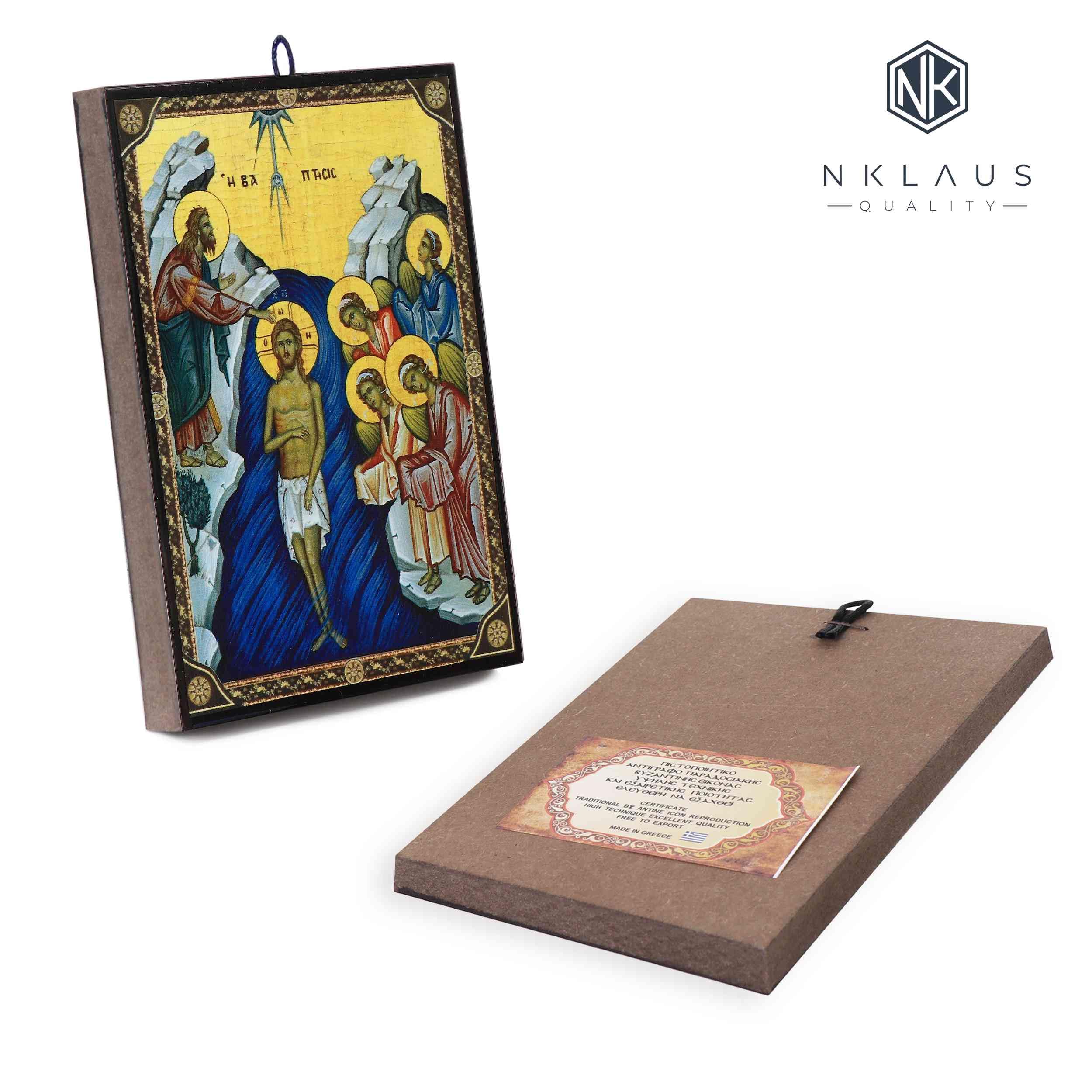 NKlaus Icona Battesimo di Gesù 9,7x13,5x1,2cm Icona cristiana ortodossa dalla Grecia 1016
