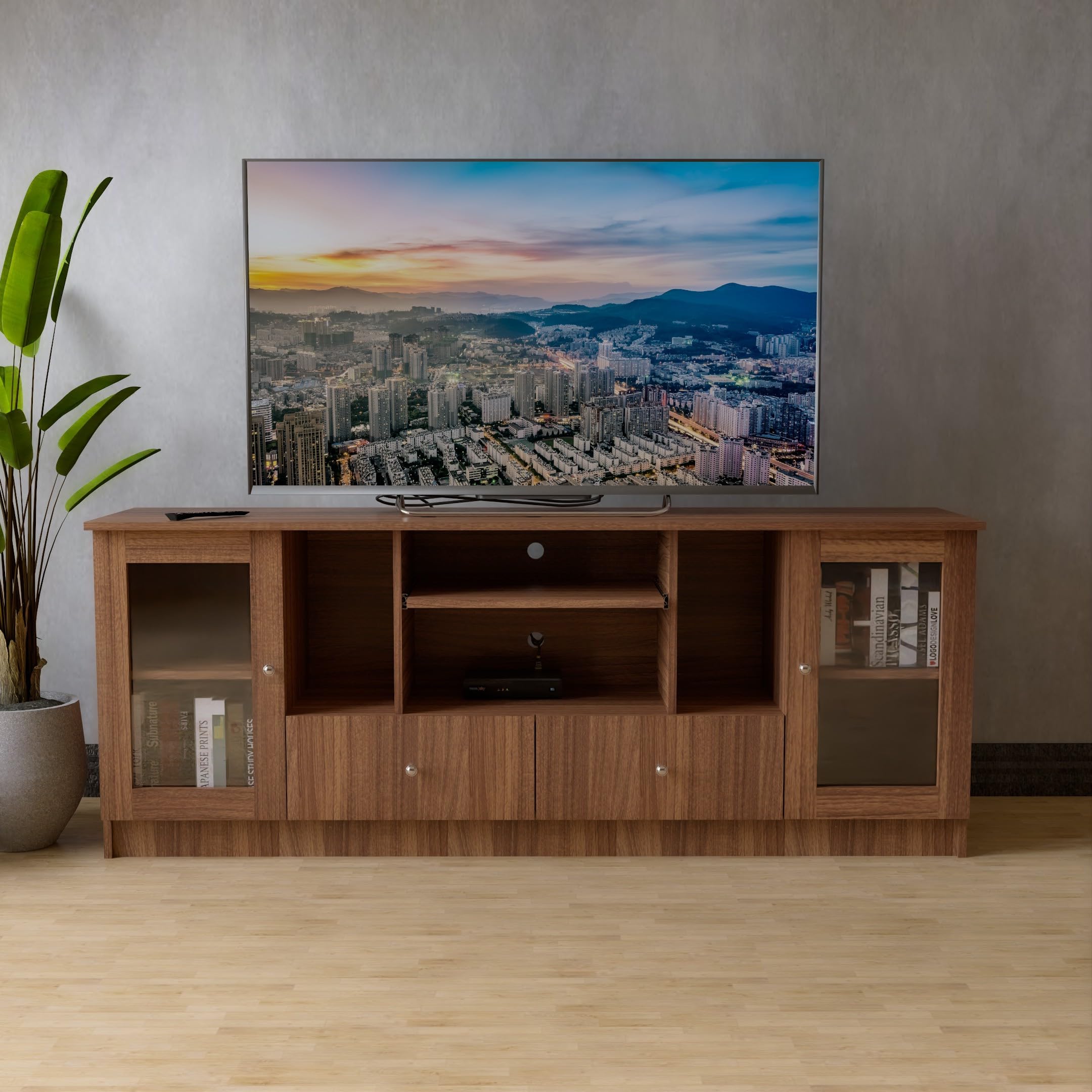 NEUDOT Sitar Engineered Wood TV Entertainment Unit (Finish Color - Teak, Knock Down)-image-5