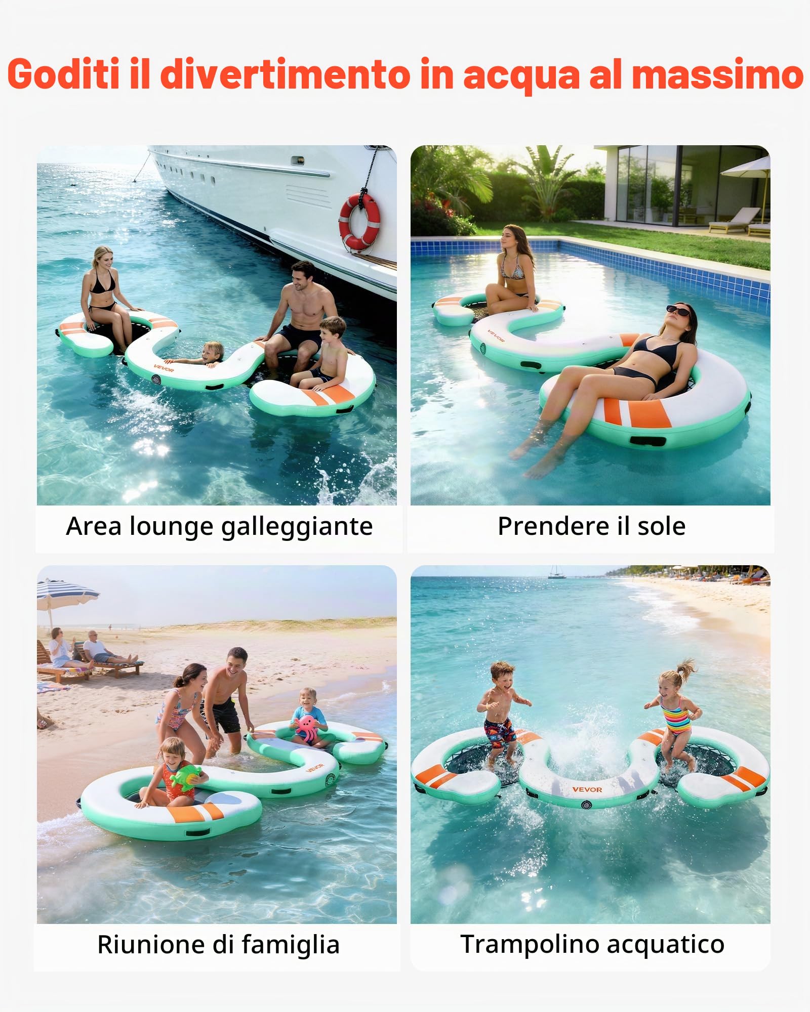 VEVOR Pontile Galleggiante Gonfiabile 4,57 x 1,83 m da Mare Piscina, Piattaforma Galleggiante Superficie Antiscivolo con Scaletta Staccabile Borsa da Trasporto, Isola d'Acqua per Piscina Spiaggia Mare