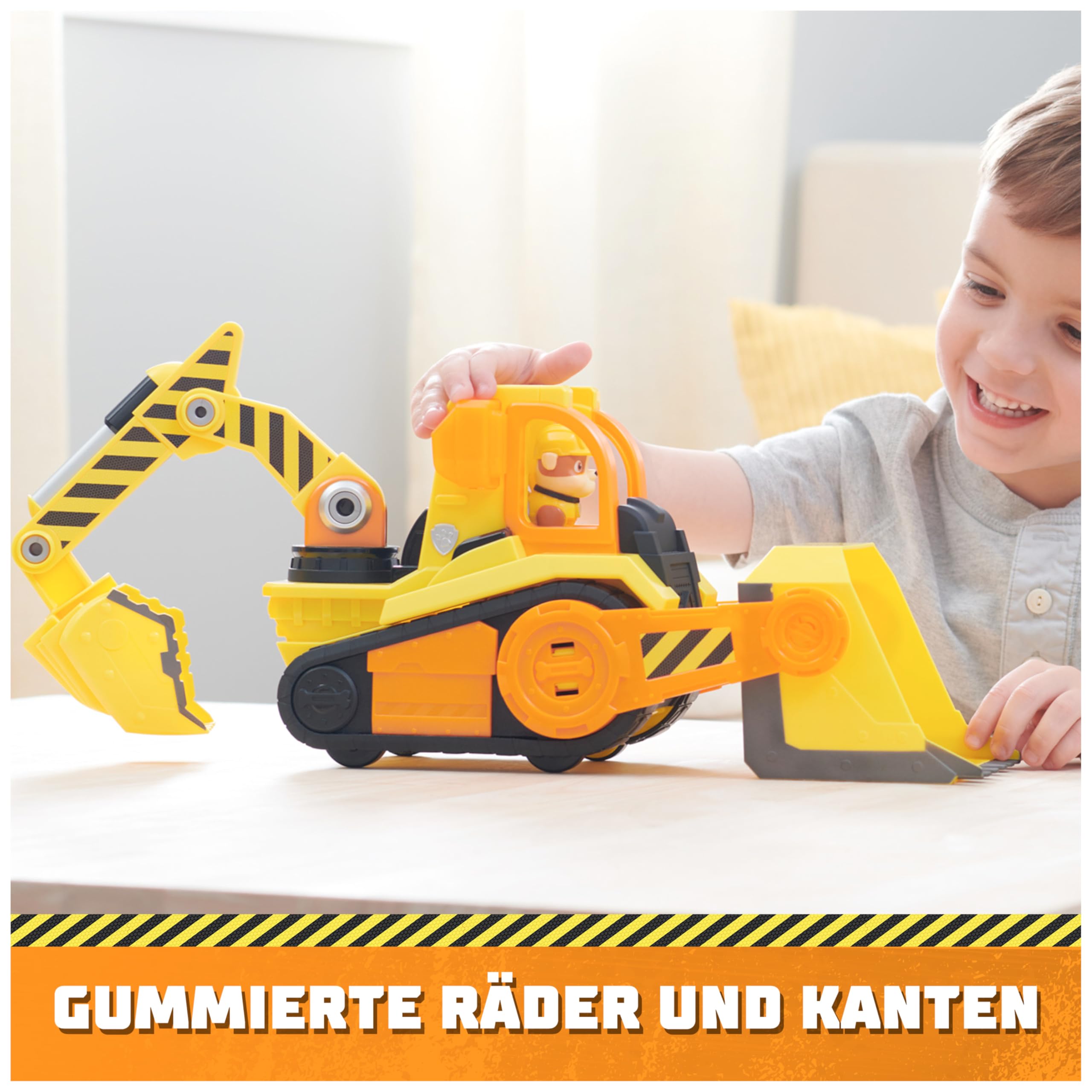 Rubble & Crew - Großes Planierraupen-Baufahrzeug mit Licht- und Geräuscheffekten (Deluxe Fahrzeug) und Rubble-Figur, Spielzeug für Kinder ab 3 Jahren