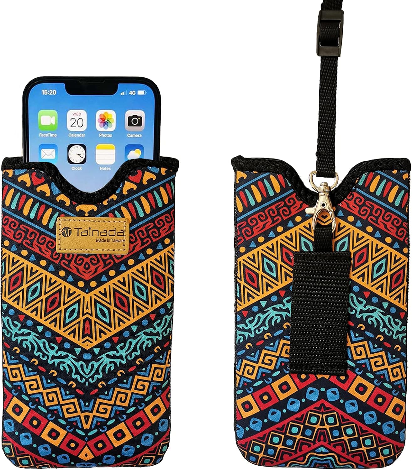 Tainada Neoprene Cell Phone Sleeve Case with Belt Loop Holster (Folk Style)