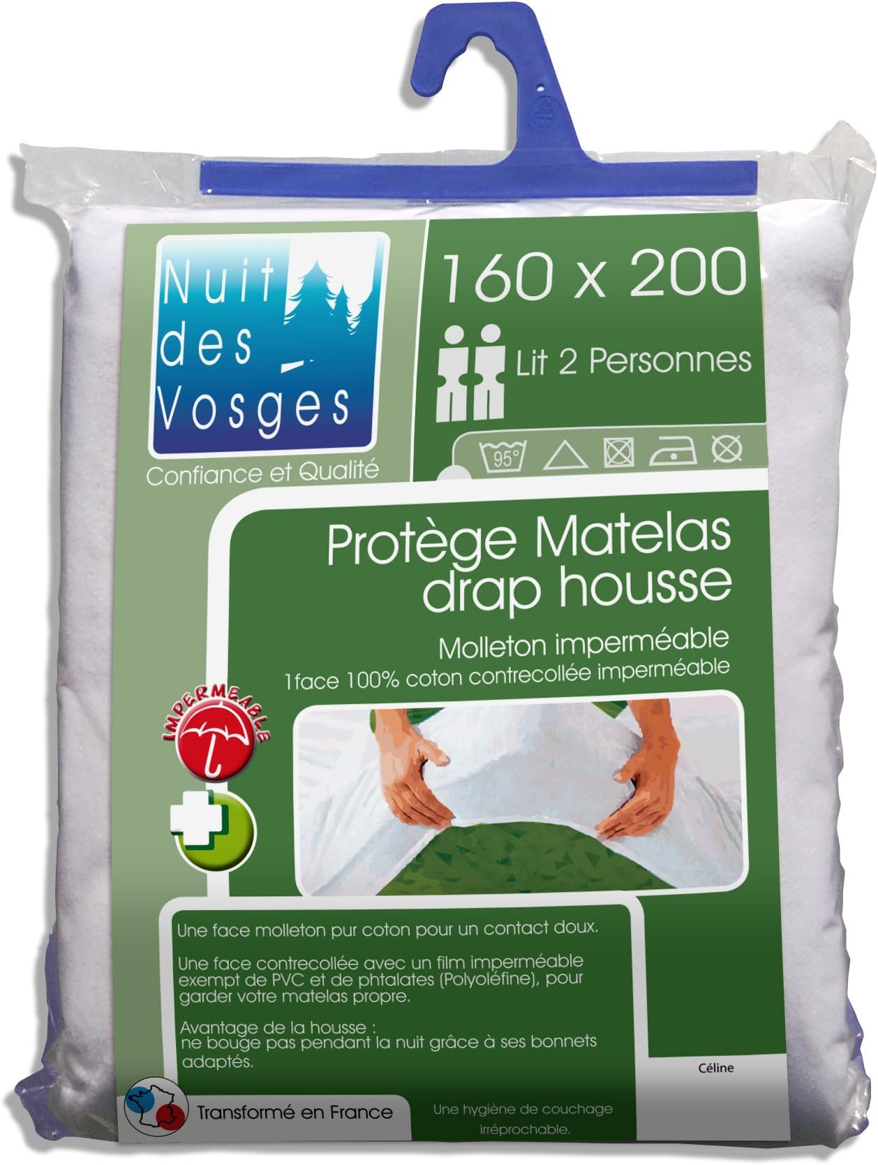 Nuit des Vosges 2035438 Céline Mattress protector Waterproof Cotton White 200 x 160 cm