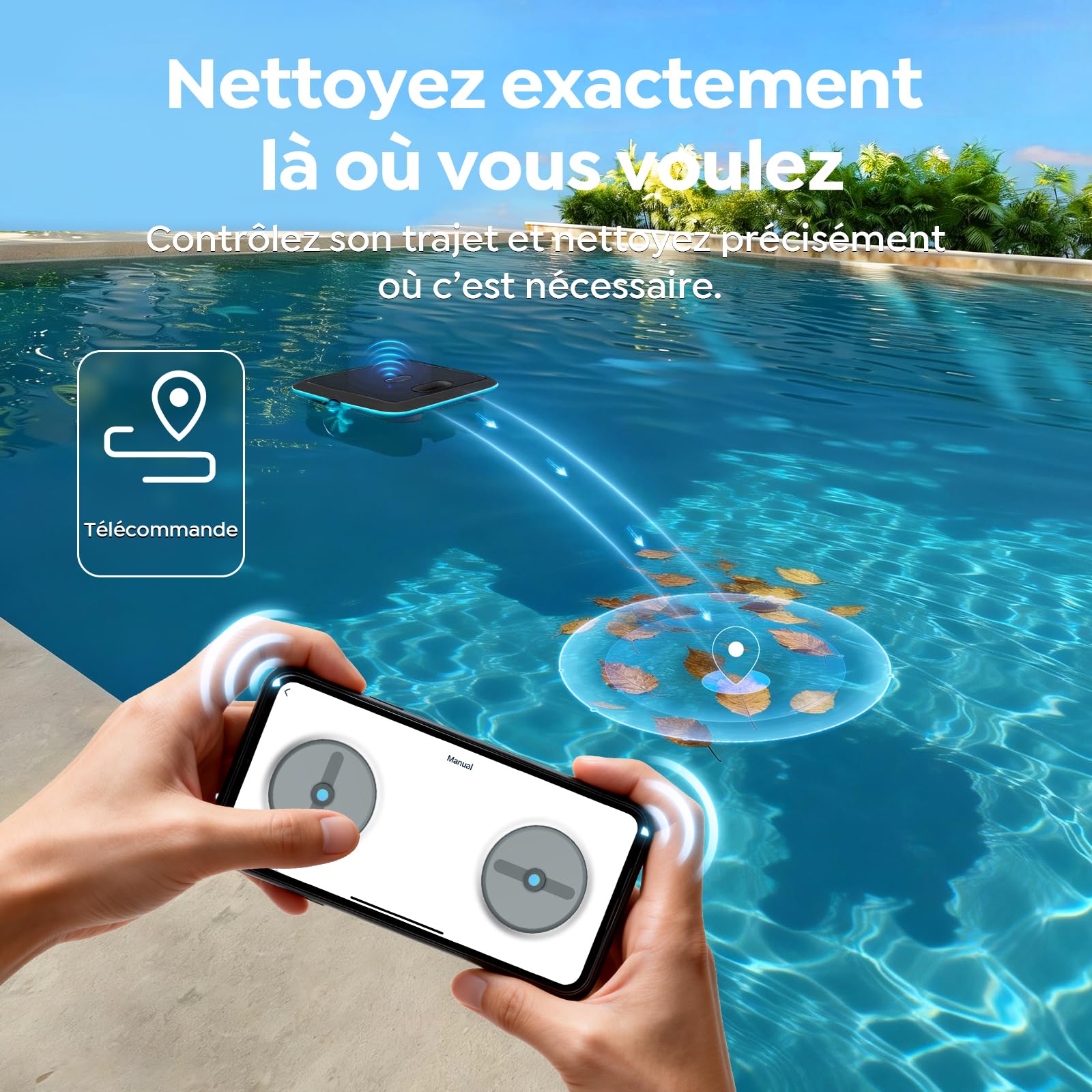 (Upgrade 2026) Pleco SK02 Robot Nettoyeur Skimmer Solaire de Surface Piscine, Robot Piscine sans Fil, Double Recharge, Sonde de Température, Contrôle App, Skimmer Piscine Hors Sol Automatique 24/7