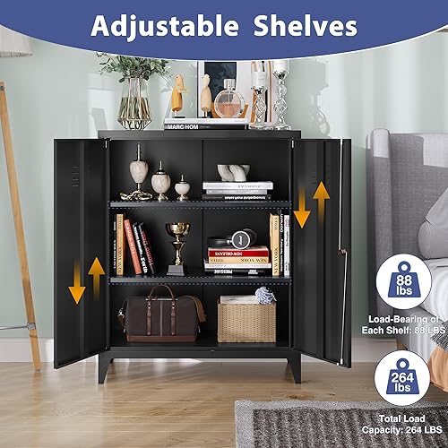 Miniatura 87 de Armario de almacenamiento de metal con cerradura, gabinete de almacenamiento de 72 pulgadas de alto con puertas y estantes ajustables, armarios de