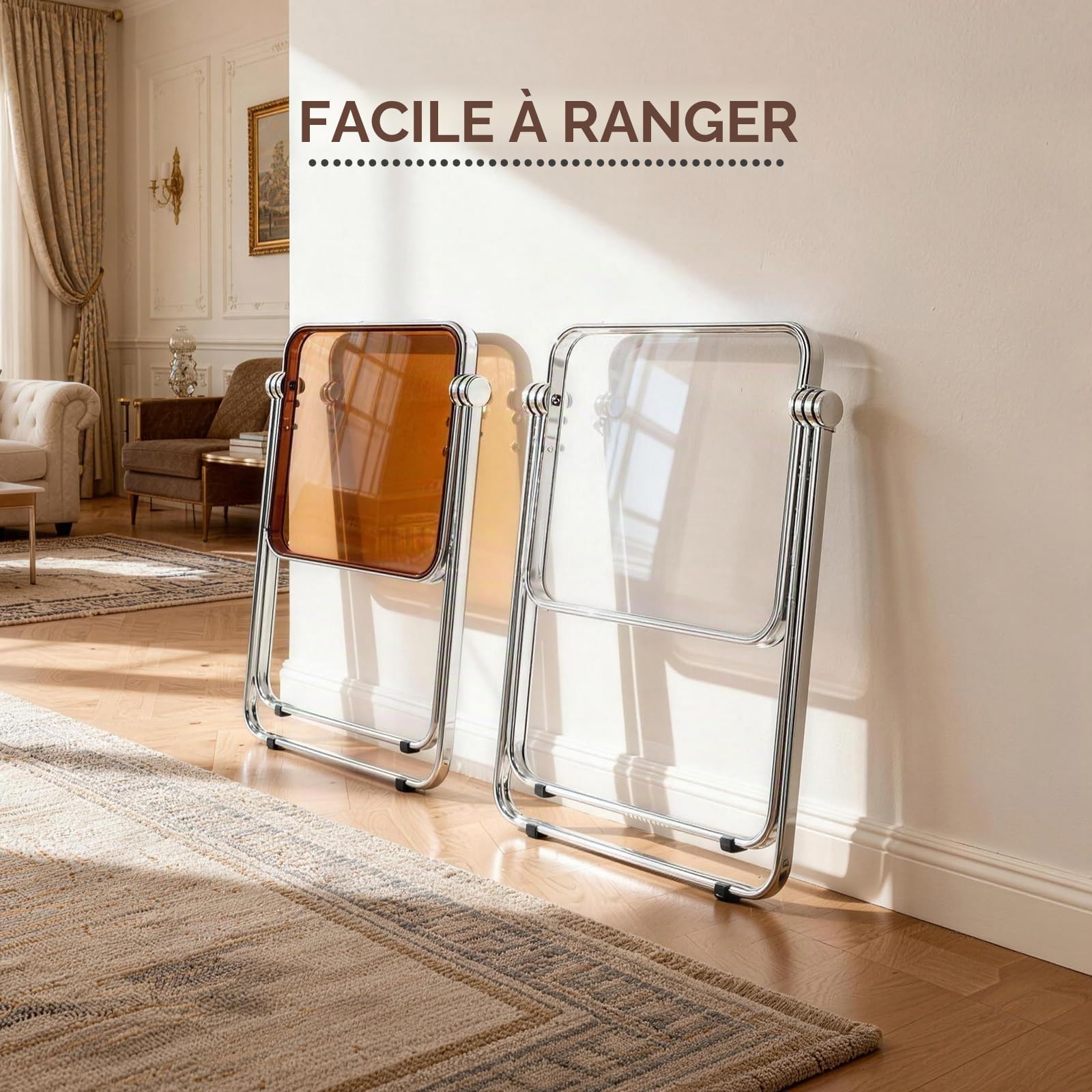 Table Pliante en Acrylique Transparent, Design léger et Pliable pour Salon, Cuisine, Balcon — Gain de Place, Tawny