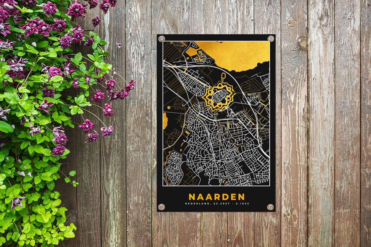 Outdoor-Poster 'Dokkum Stadtplan' – Gartenposter 60x90 Cm, Schwarz-gold, Wetterfest