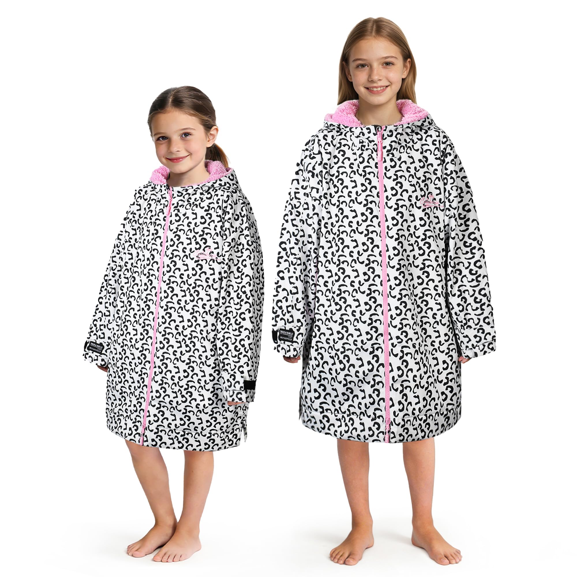 Catalonia Kids Waterproof Swim Parka with Hood, Sherpa-Lined Changing Robe