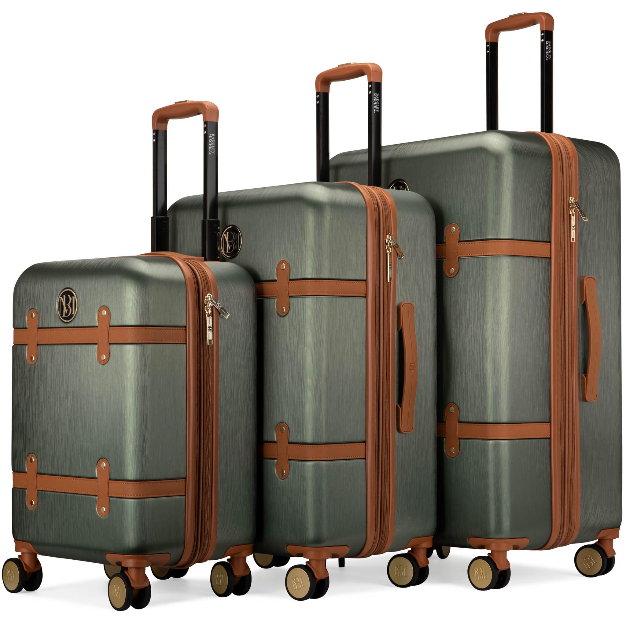 Grace 3 Piece Polycarbonate-ABS Expandable Retro Luggage Set (Olive Green)
