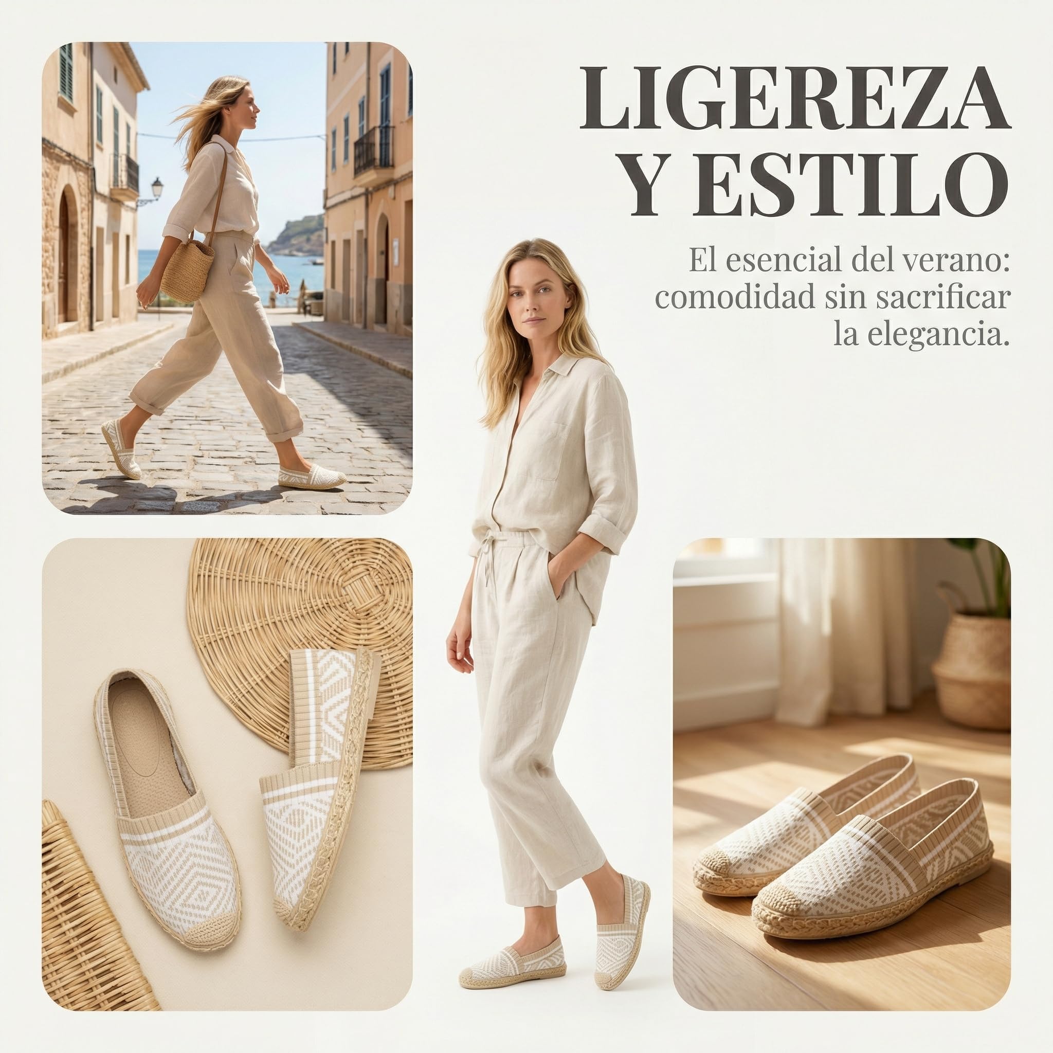 GLAMORA Alpargatas Mujer Verano Esparto Planas, Lona Transpirable elástica, Suela Trenzada Antideslizante, Calzado cómodo Ligero Casual, Zapato Tejido Flexible