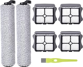 Replacement Brush Roller and Vacuum Filter Compatible with Tineco iFloor 3 and iFloor One S3 Cordless Wet Dry Vacuum Cleaner (2 Brush Roller+4 HEPA Filters) (4 HEPA Filter & 2 Roller Brush & 1 Cleaning Brush)