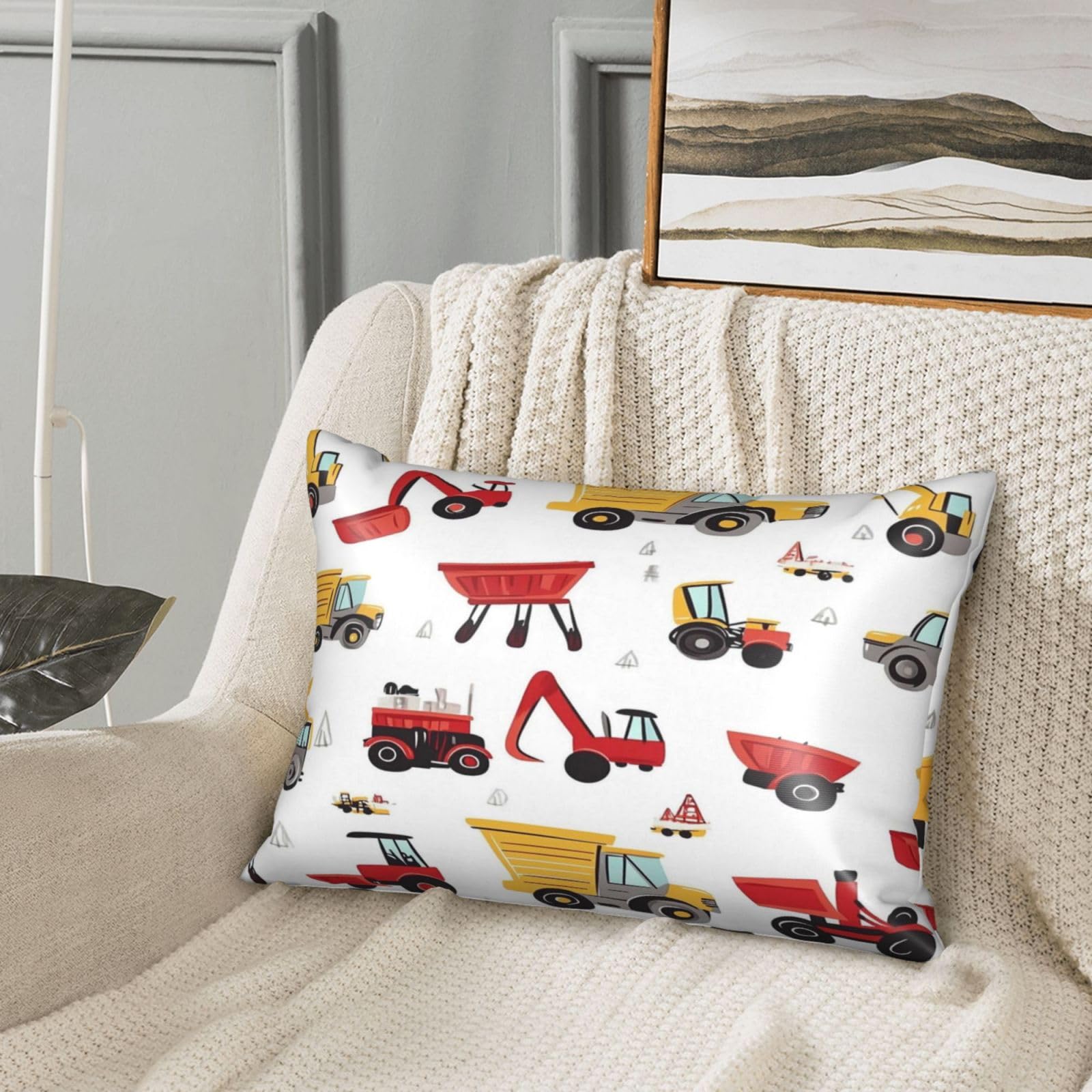 Cartoon Vehicles Trucks Satin Pillowcase Silk Pillow Cases for Hair and Skin Slipping Body Pillow Cover with Zipper Queen Size 20x30 Pillowcase Decorative for Kids Bedroom