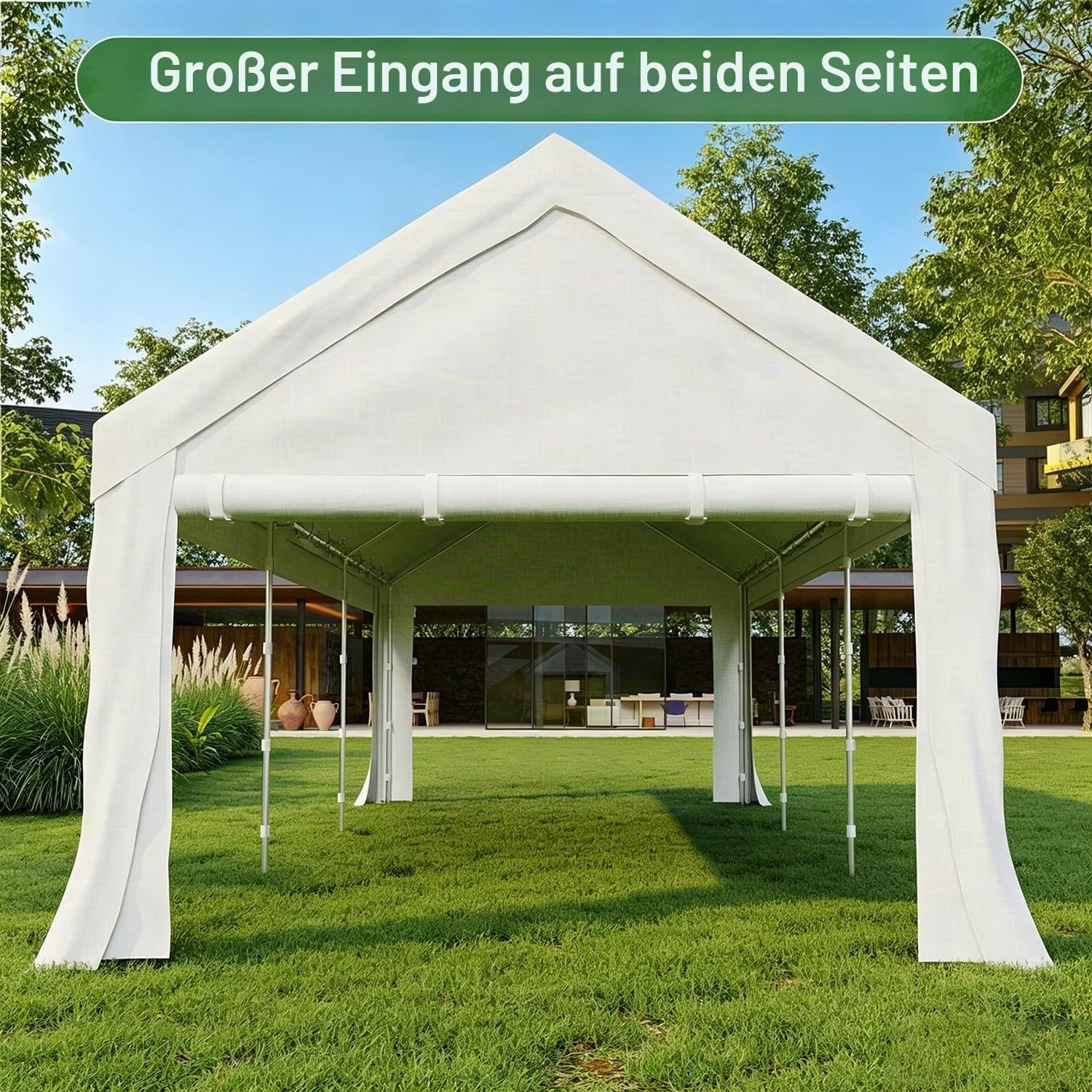 Hawthyhome Partyzelt 4x6 Wasserdicht Stabil Pavillon PE PlaneGartenzelt UV Schutz 50++ Zelt Festzelt Gartenpavillon für Garten, Party, Festival, Hochzeit, Weiß