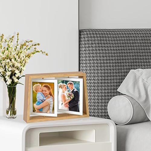 Miniatura 3 de ZEEYUAN Marcos de fotos de 4 x 6 pulgadas, marco giratorio de madera rústica y 60 bolsillos de 4 x 6 pulgadas, marco de fotos abatible para álbum de
