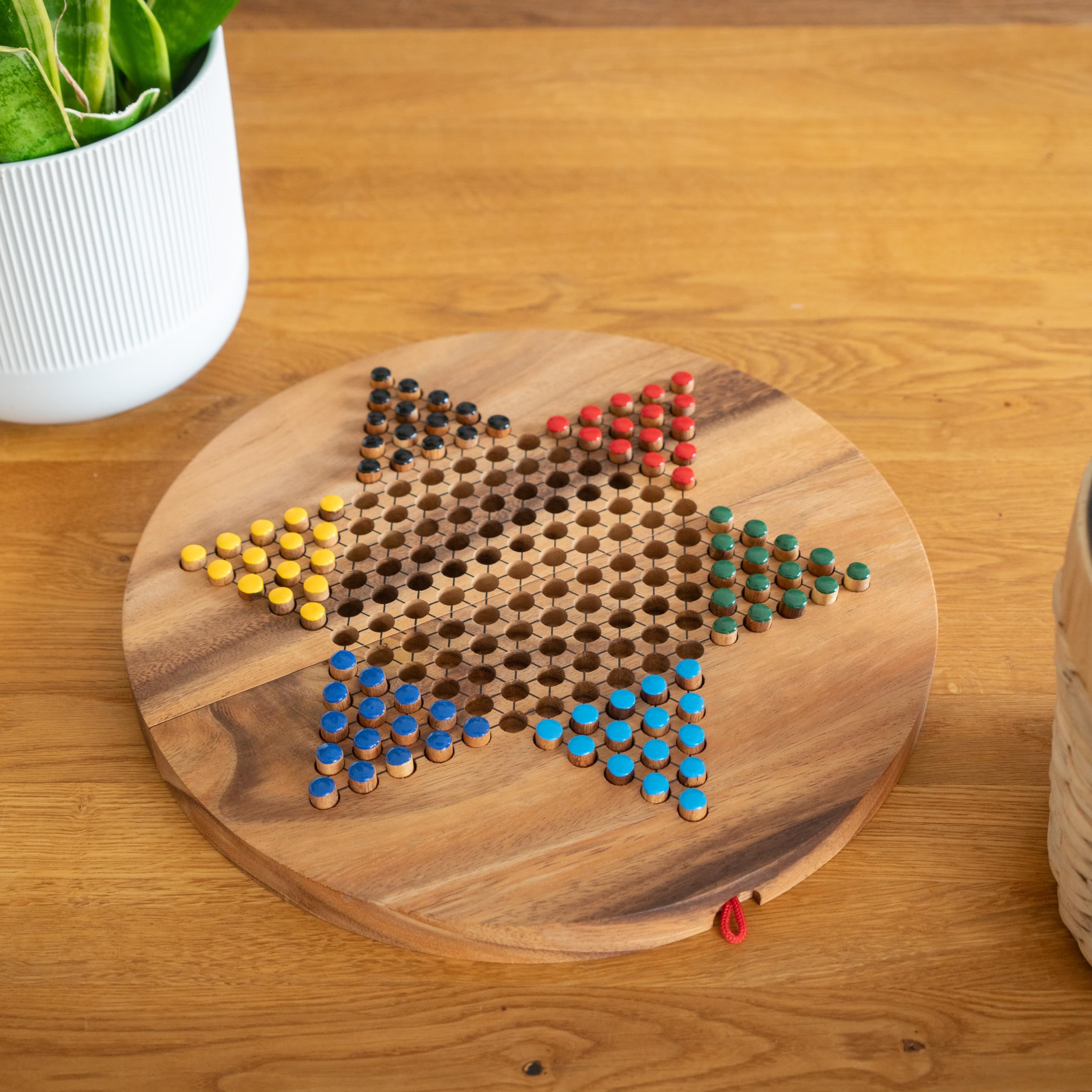 LOGOPLAY Halma Gr. Xl, Stern Halma, Dama Cinese, Gioco di Strategia, Gioco da Tavolo in Legno Con Tabellone Rotondo E Pieghevole (Multicolore)