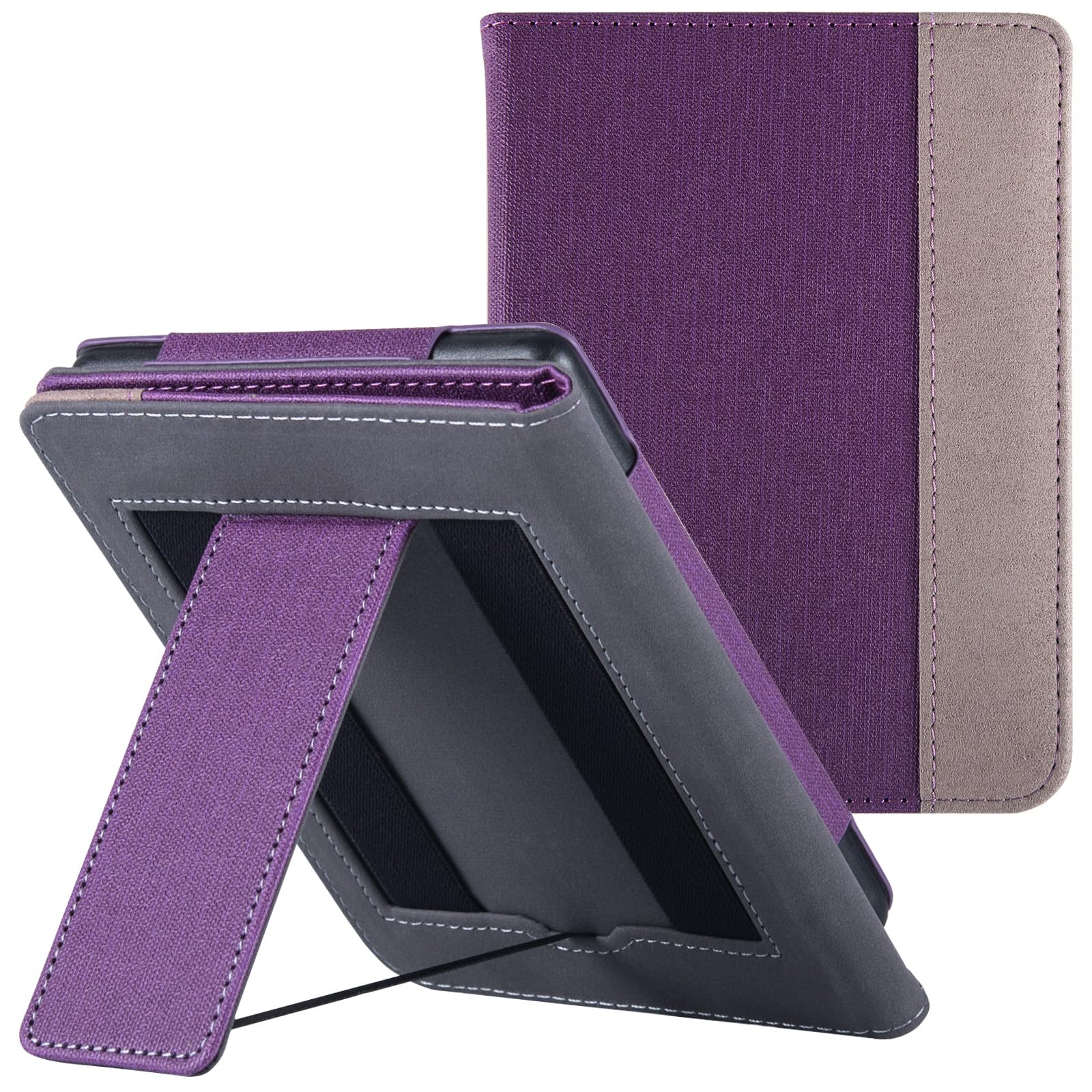 BOZHUORUI Stand Case for 6" Kobo Clara Colour | BW | 2E Case with Hand Strap, Premium PU Leather Sleeve Cover with Auto Sleep/Wake (Purple)